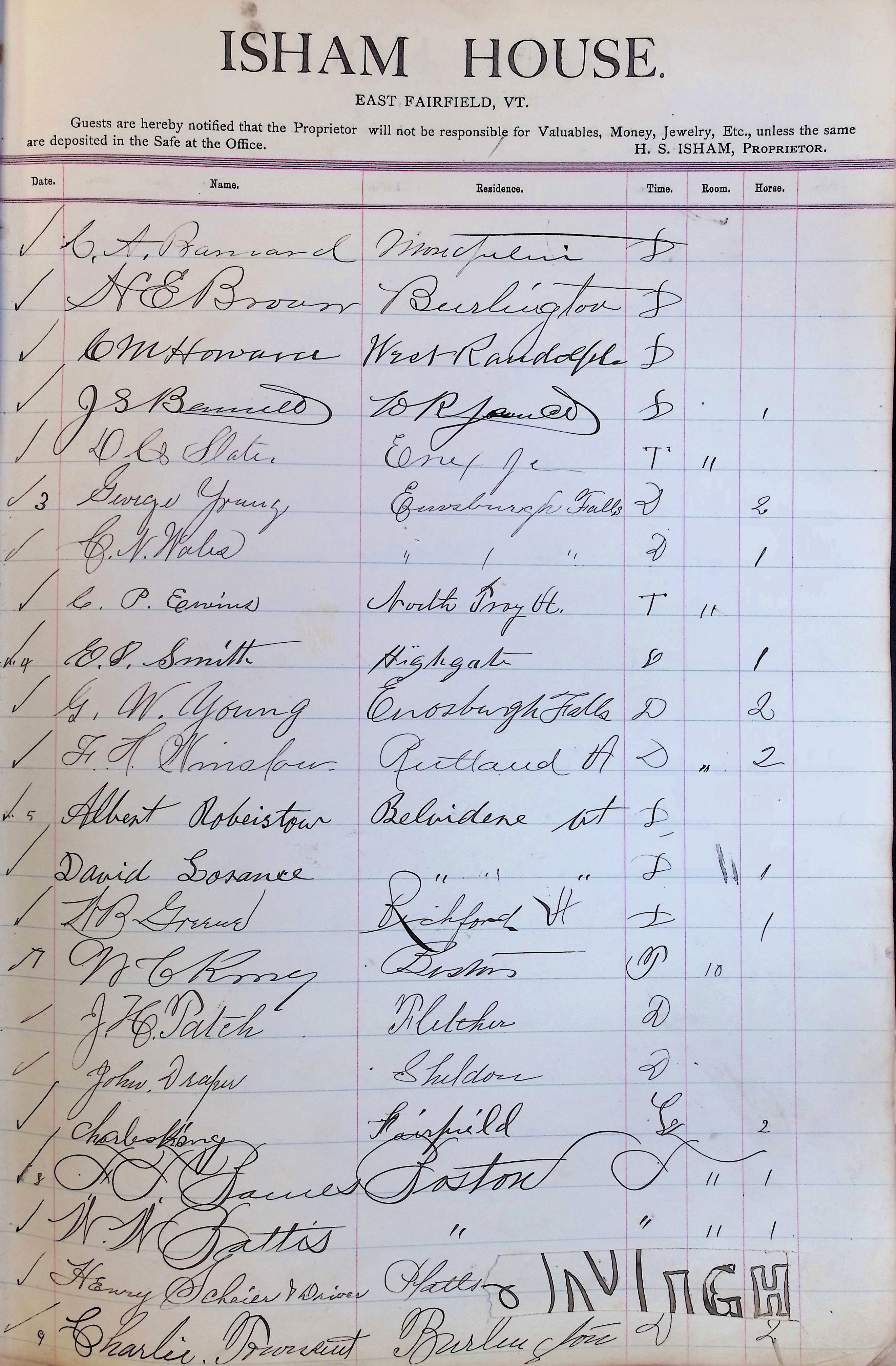 Isham Hotel register Vol. 3, Page 37