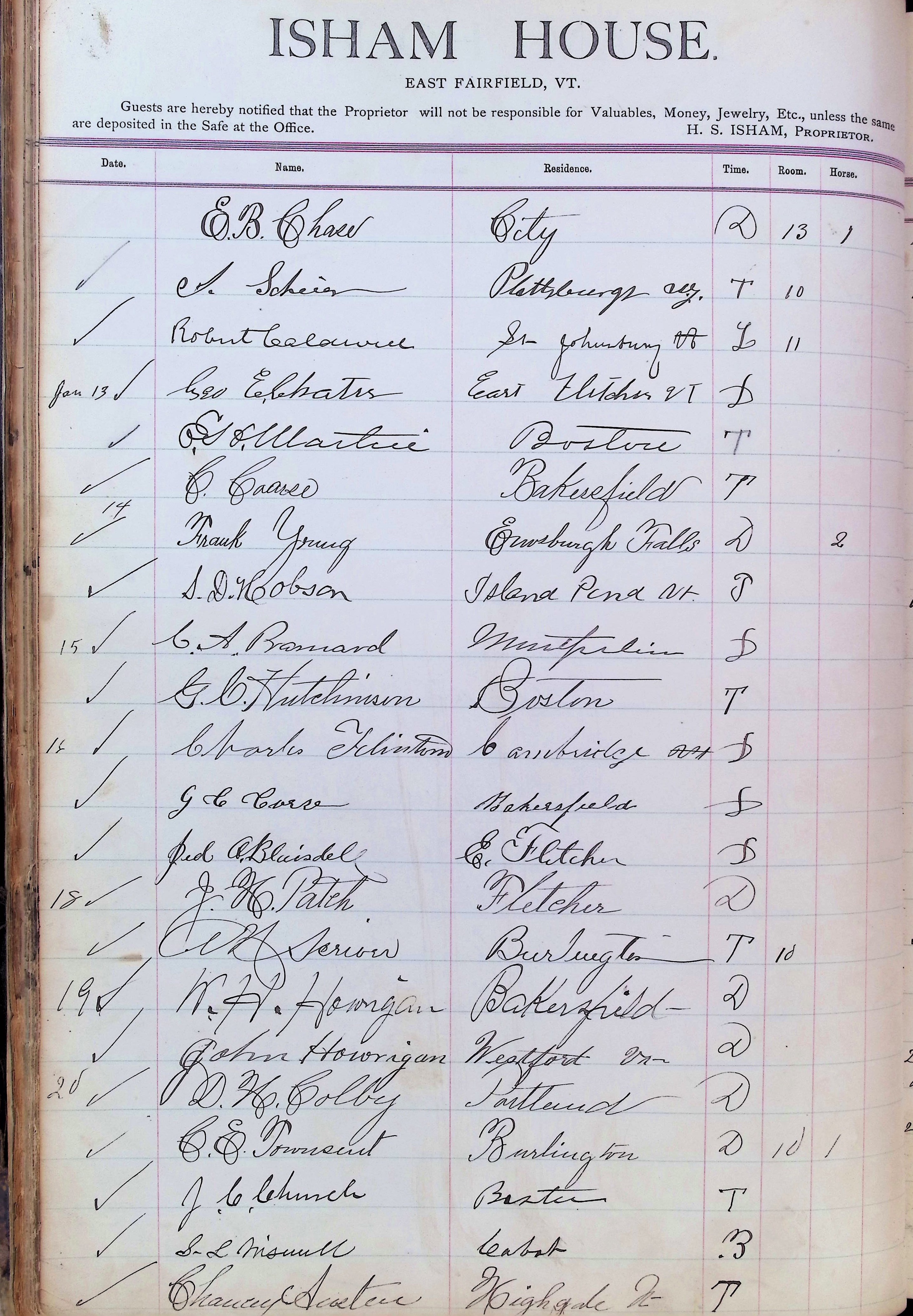 Isham Hotel register Vol. 3, Page 42