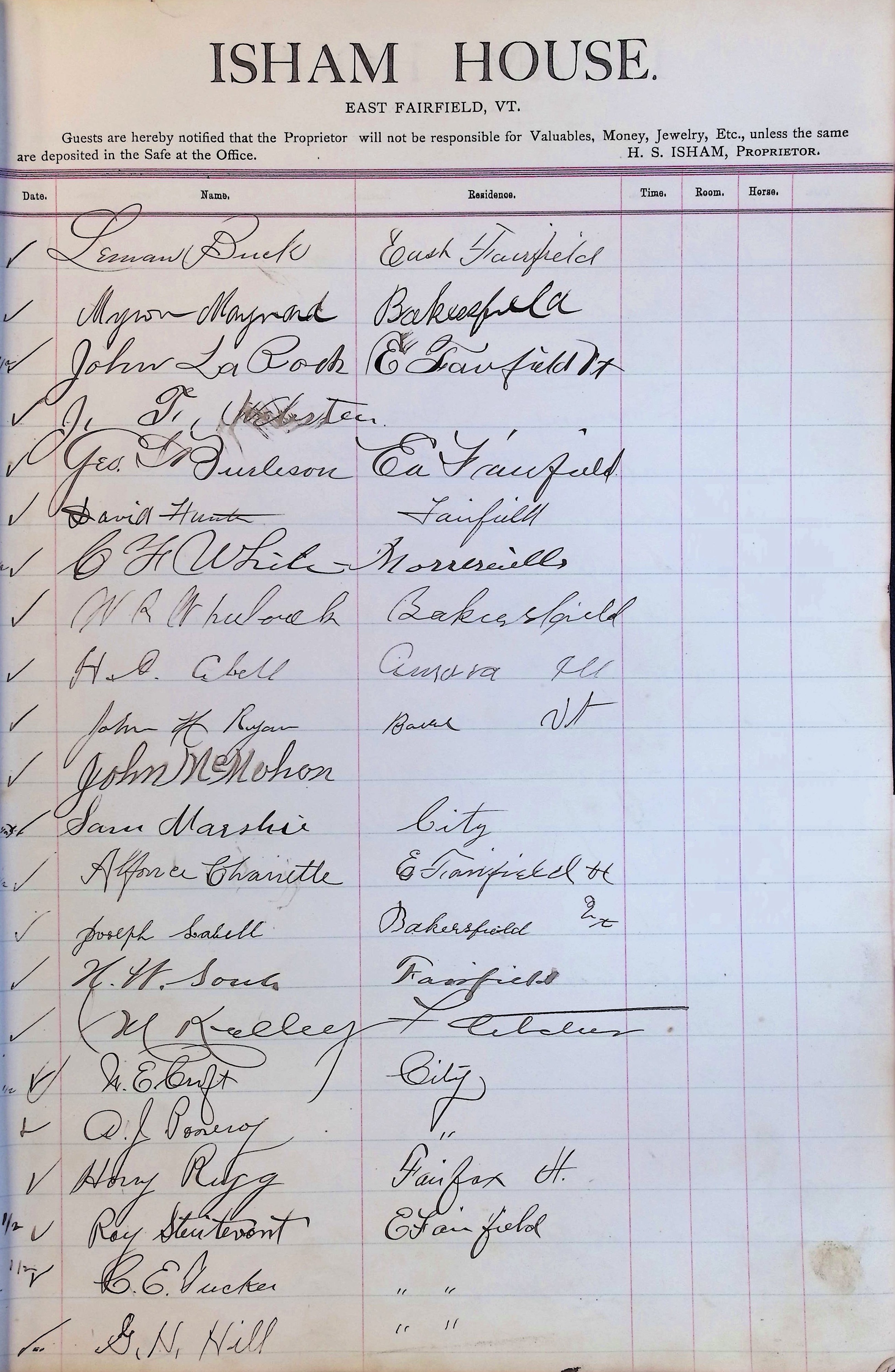 Isham Hotel register Vol. 3, Page 49
