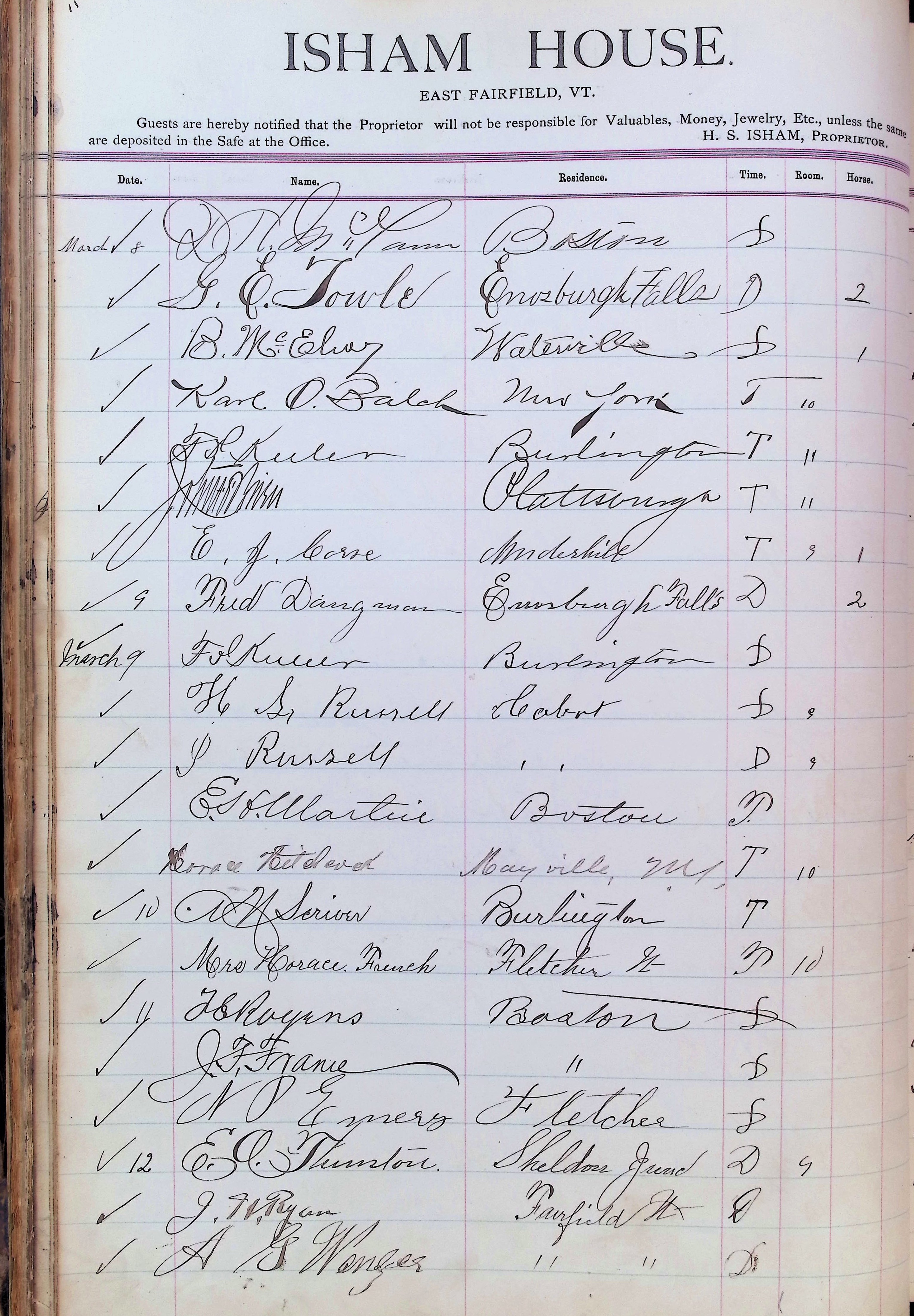 Isham Hotel register Vol. 3, Page 52