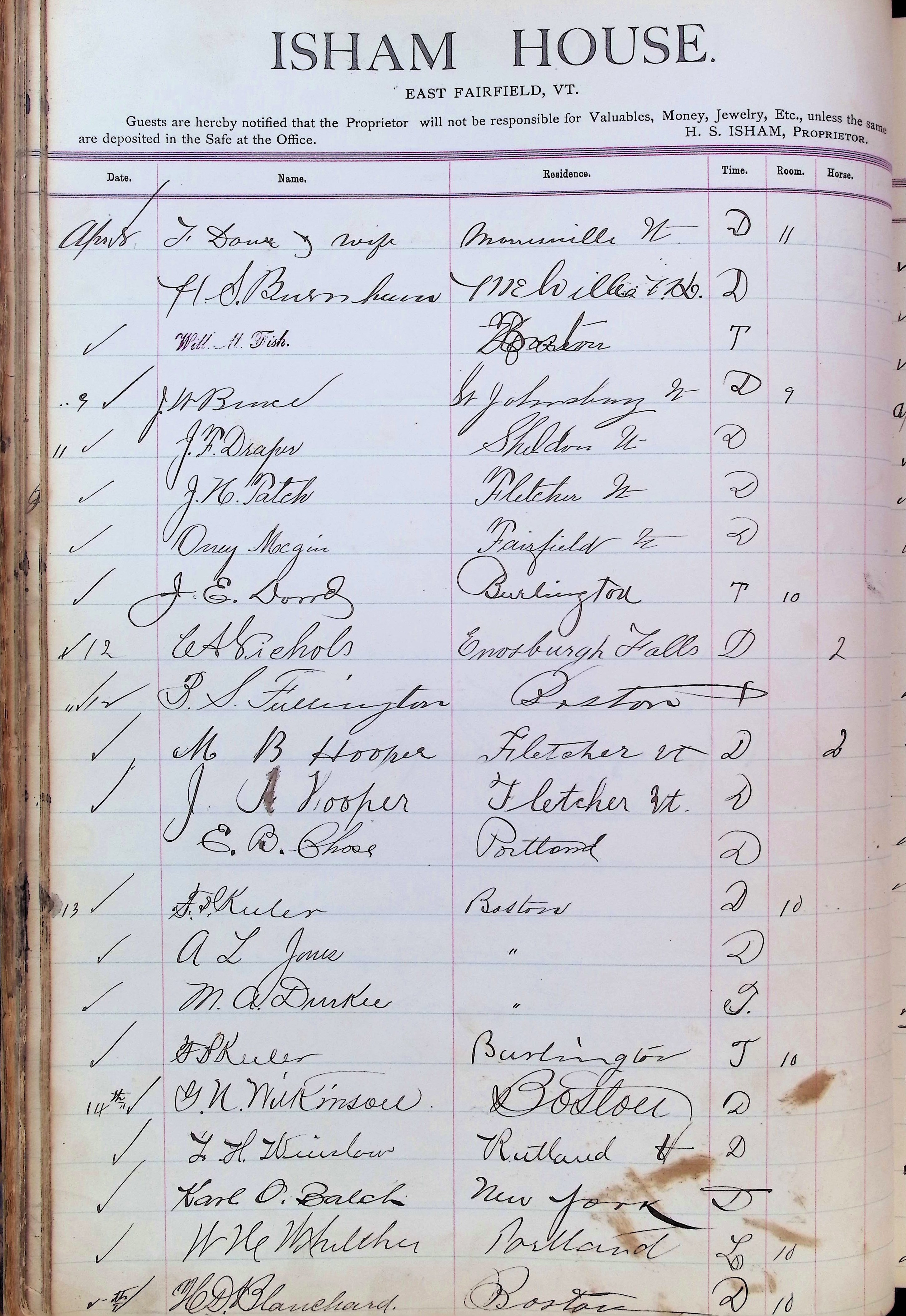 Isham Hotel register Vol. 3, Page 58