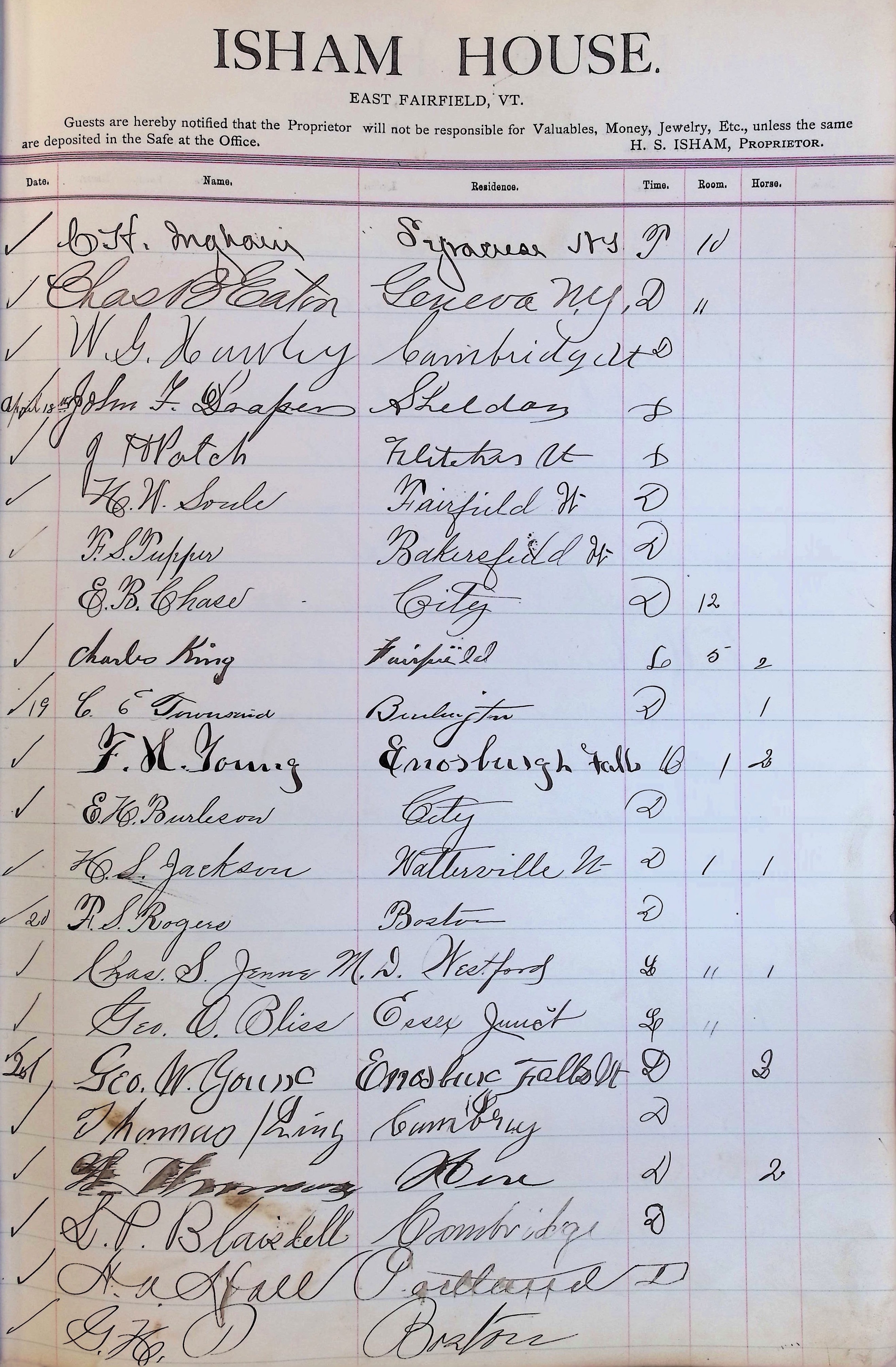 Isham Hotel register Vol. 3, Page 59