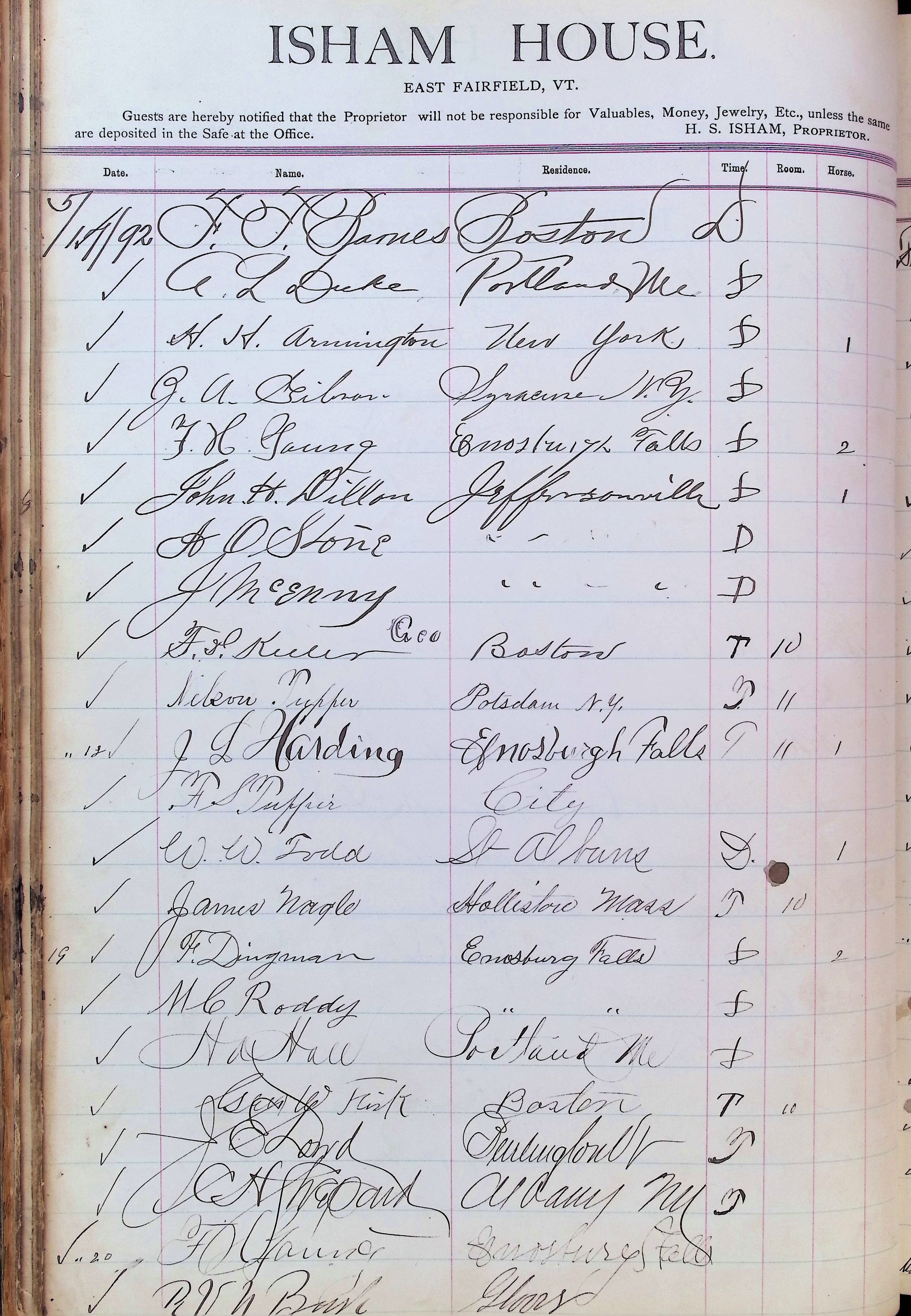 Isham Hotel register Vol. 3, Page 64