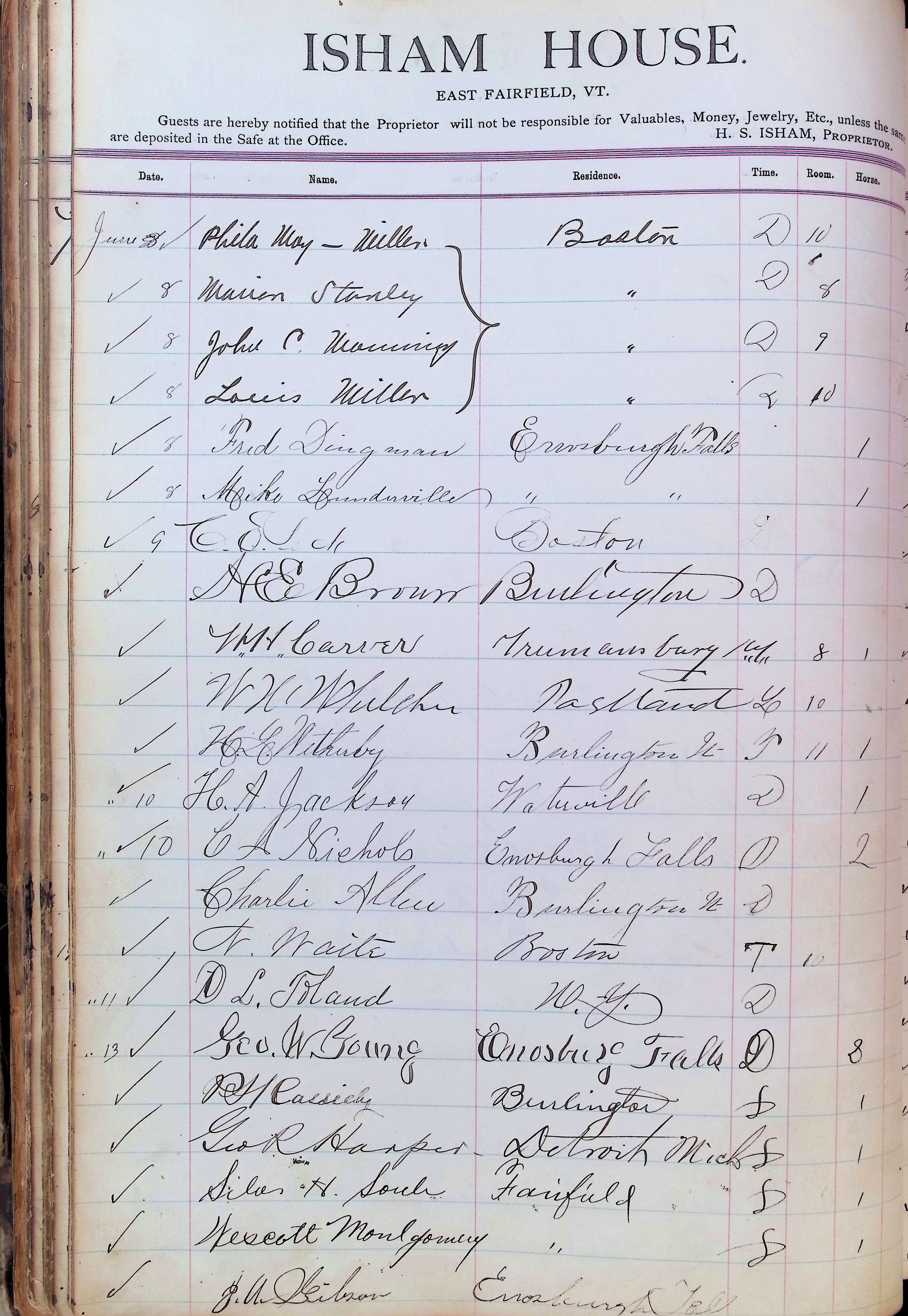 Isham Hotel register Vol. 3, Page 70