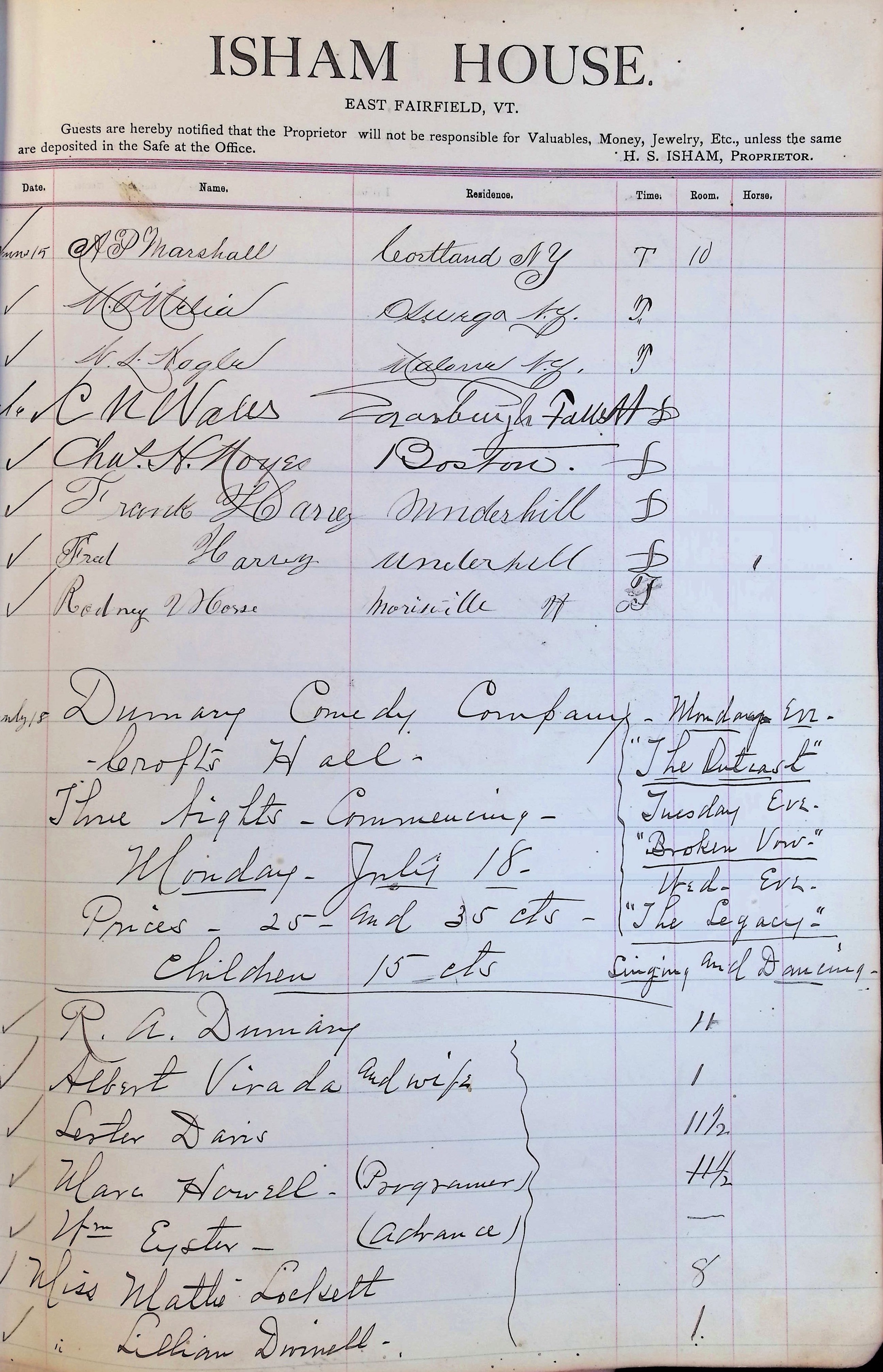Isham Hotel register Vol. 3, Page 77