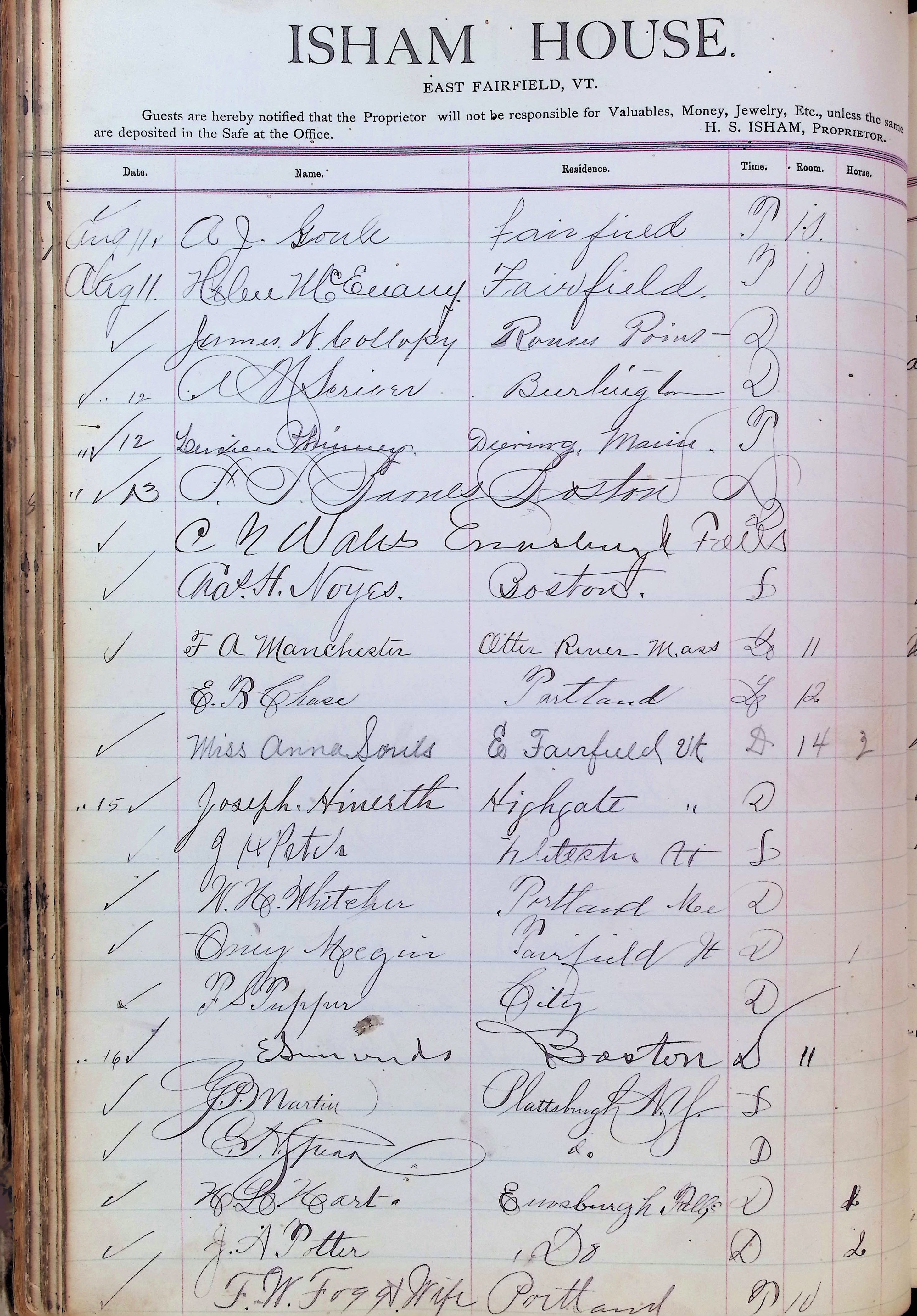 Isham Hotel register Vol. 3, Page 82