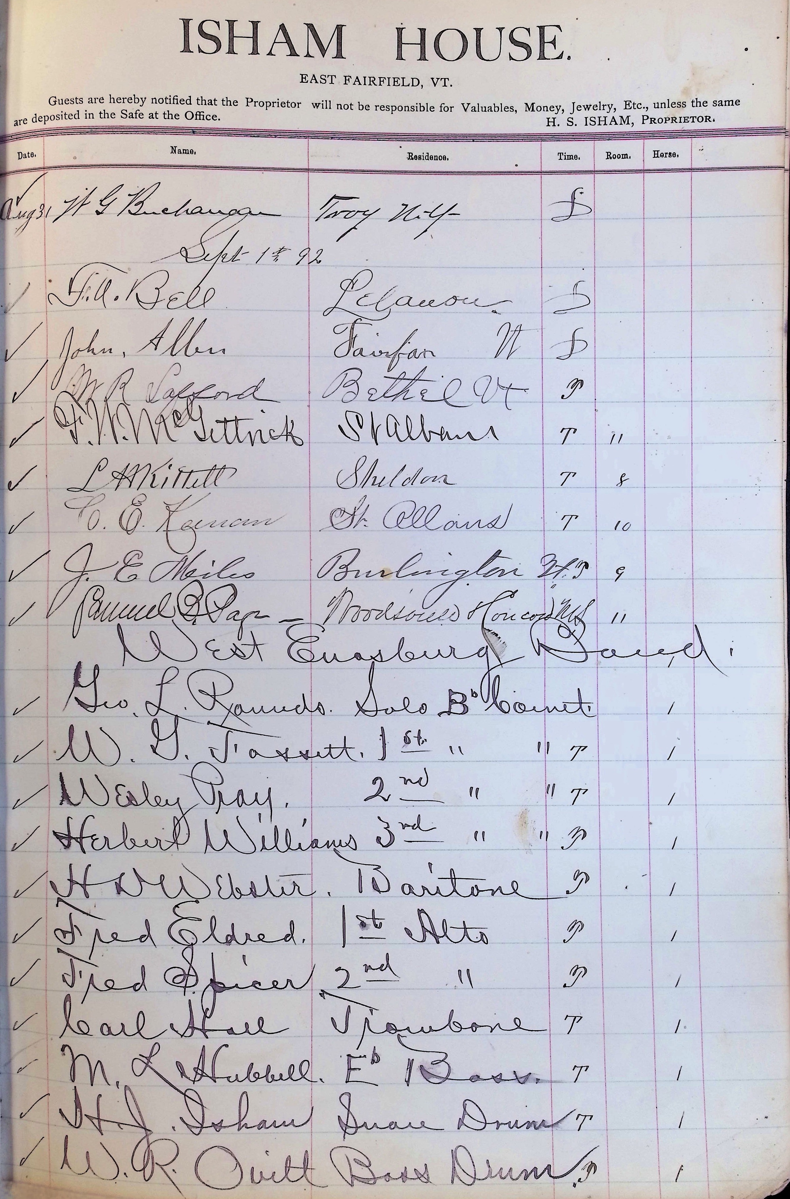 Isham Hotel register Vol. 3, Page 87
