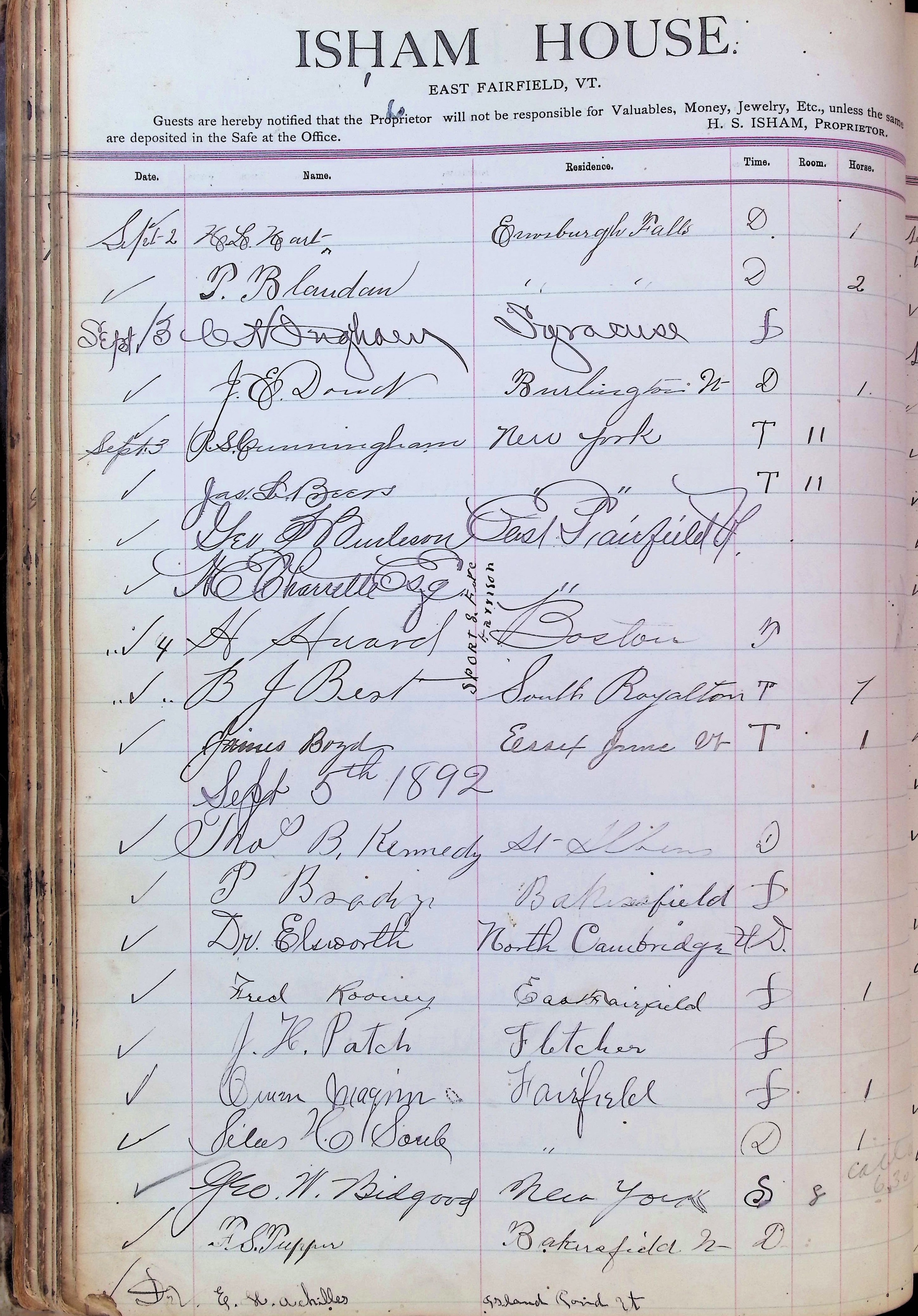 Isham Hotel register Vol. 3, Page 88
