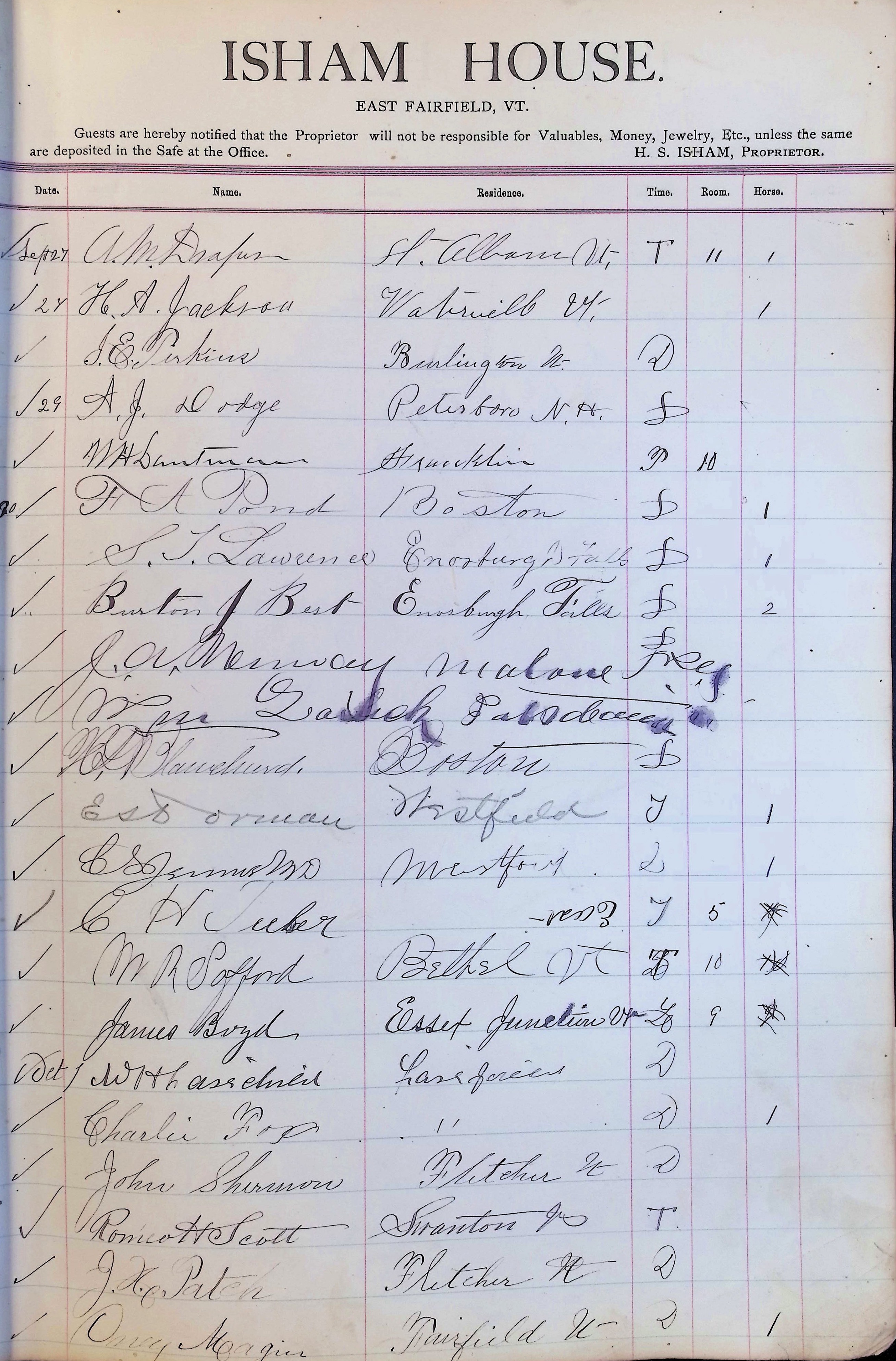 Isham Hotel register Vol. 3, Page 93