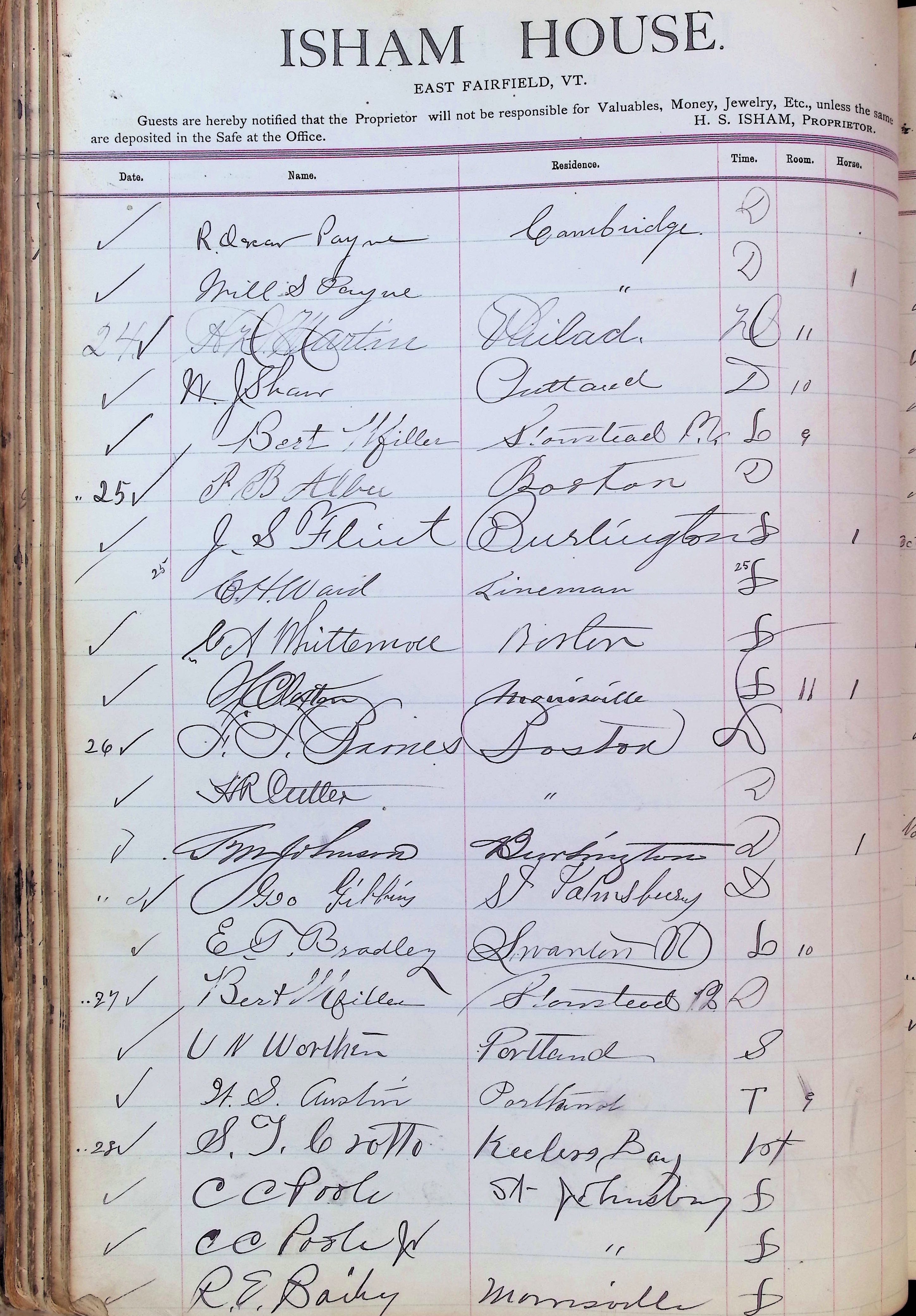 Isham Hotel register Vol. 3, Page 98