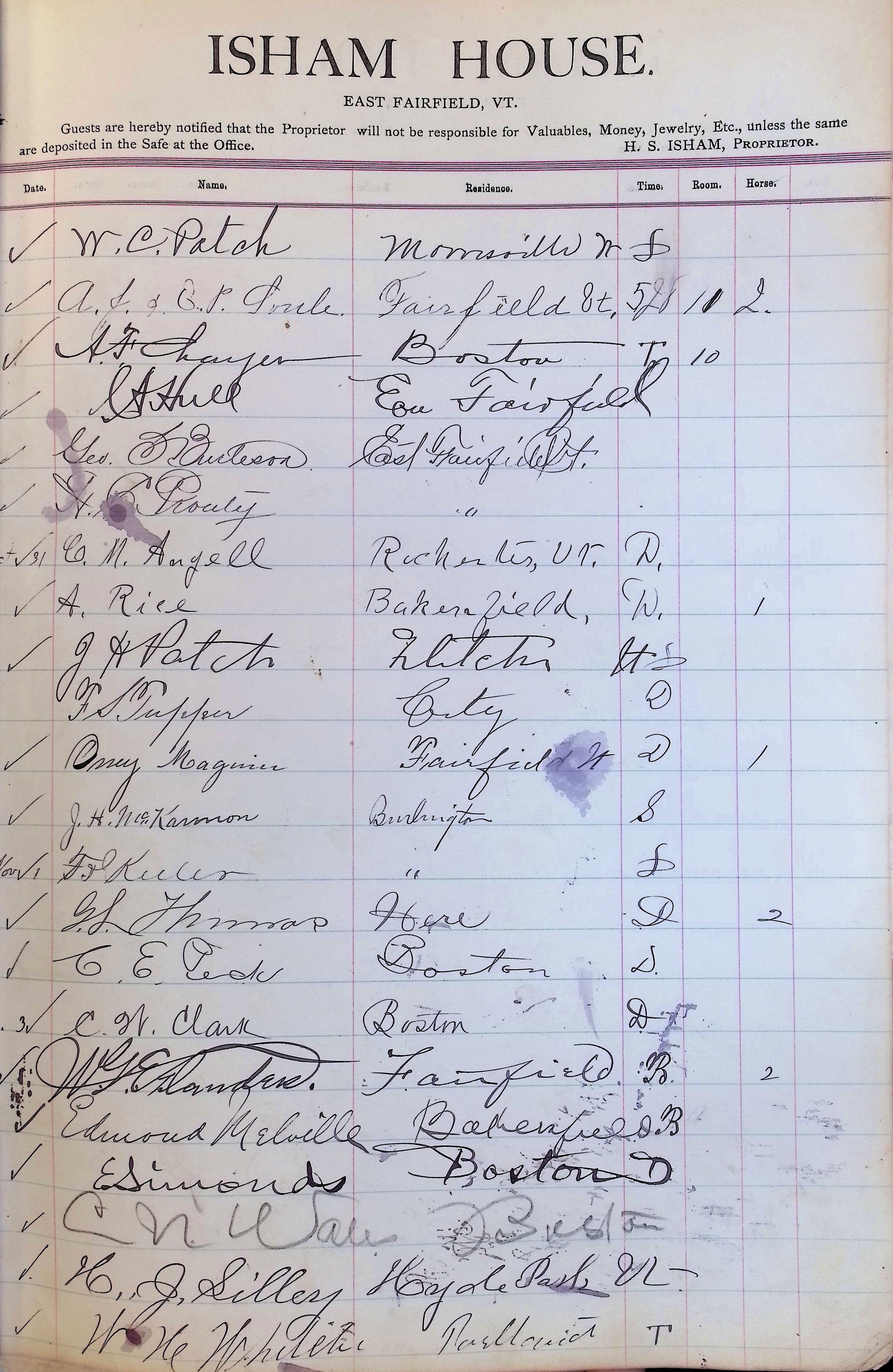 Isham Hotel register Vol. 3, Page 99