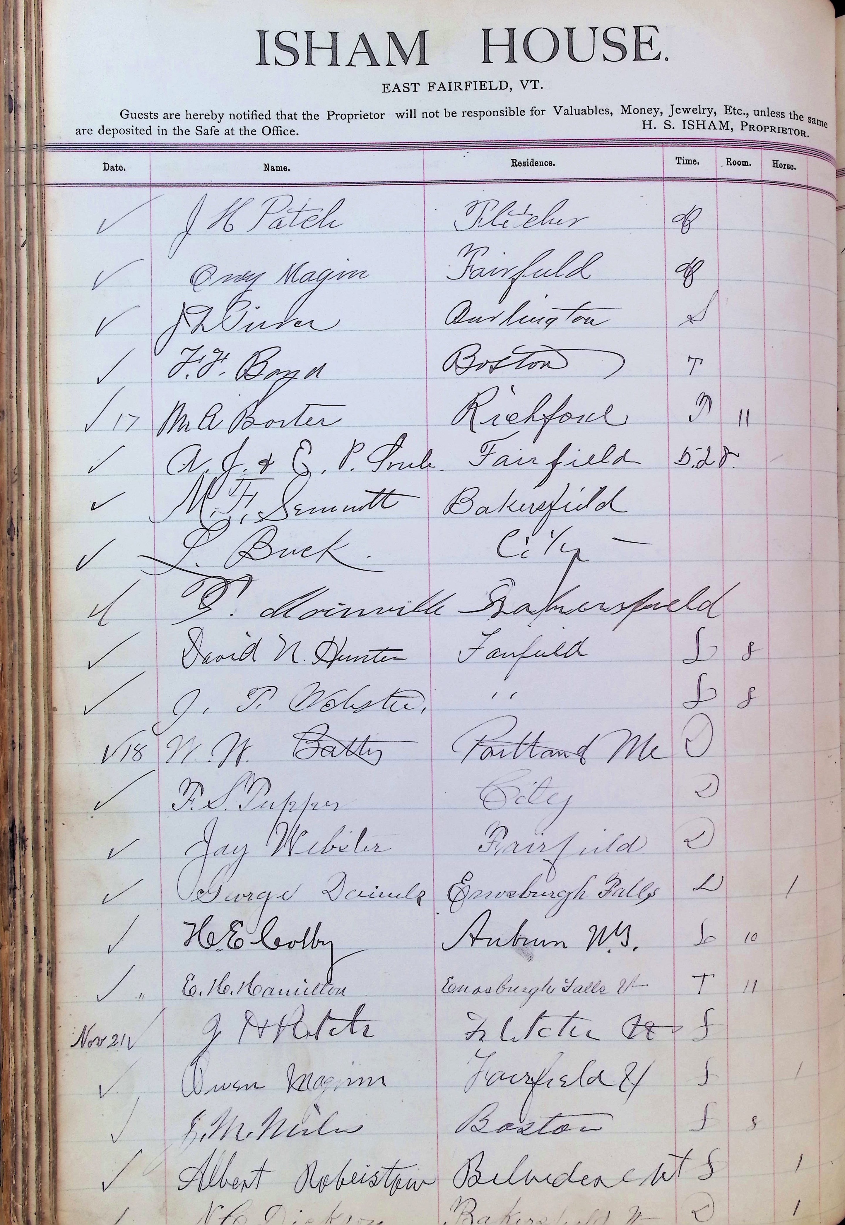 Isham Hotel register Vol. 3, Page 102