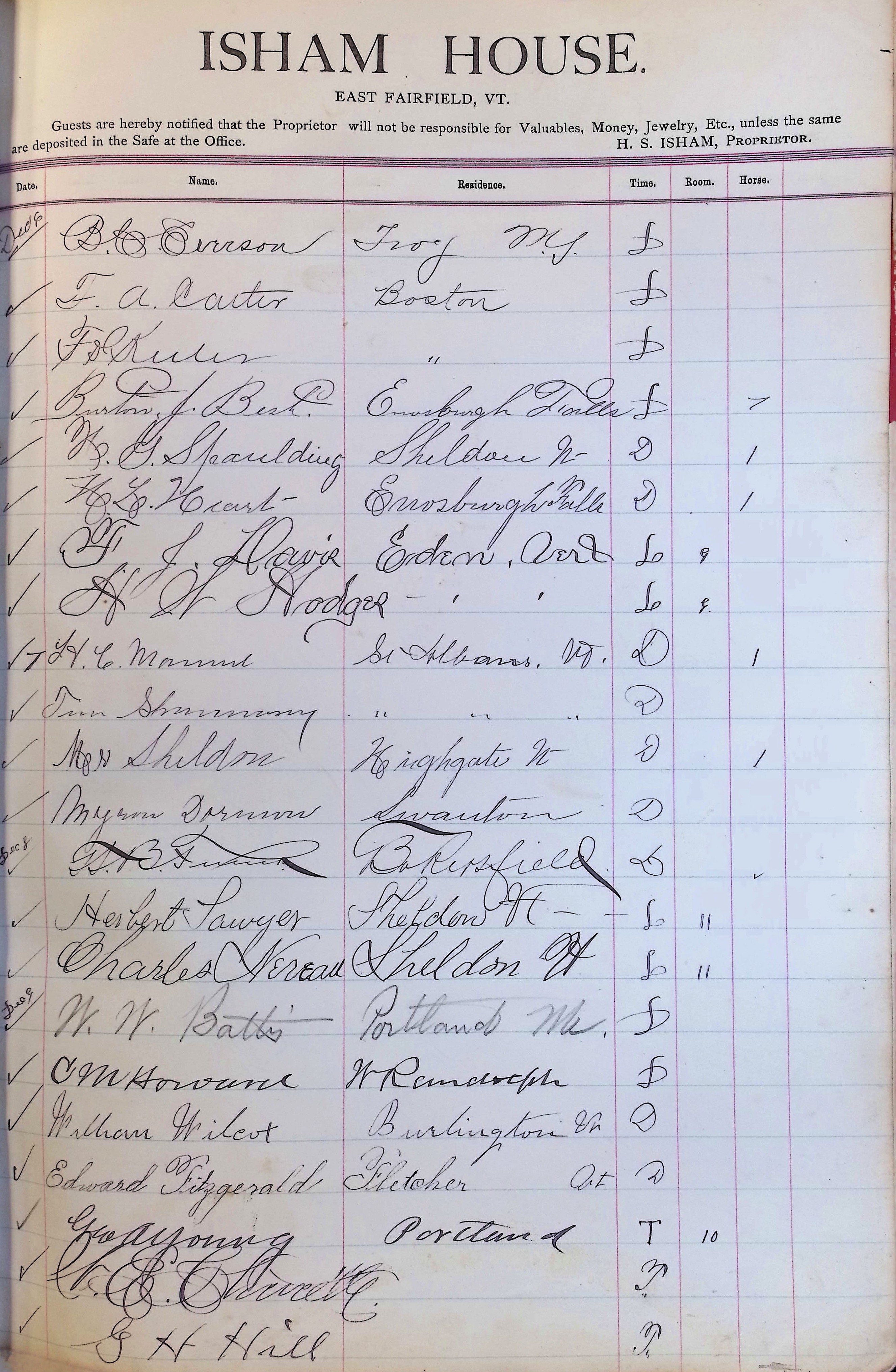 Isham Hotel register Vol. 3, Page 107