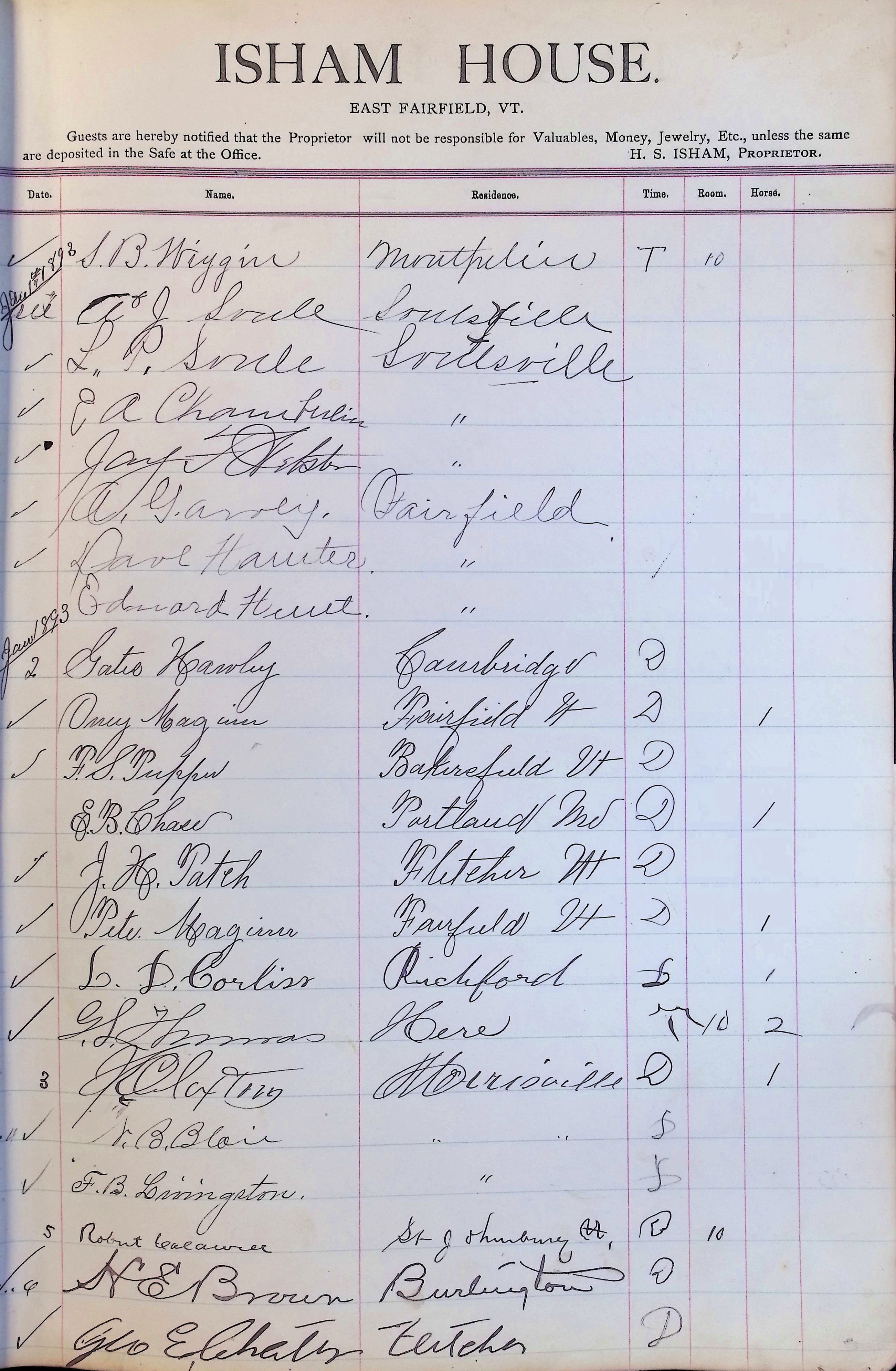 Isham Hotel register Vol. 3, Page 111