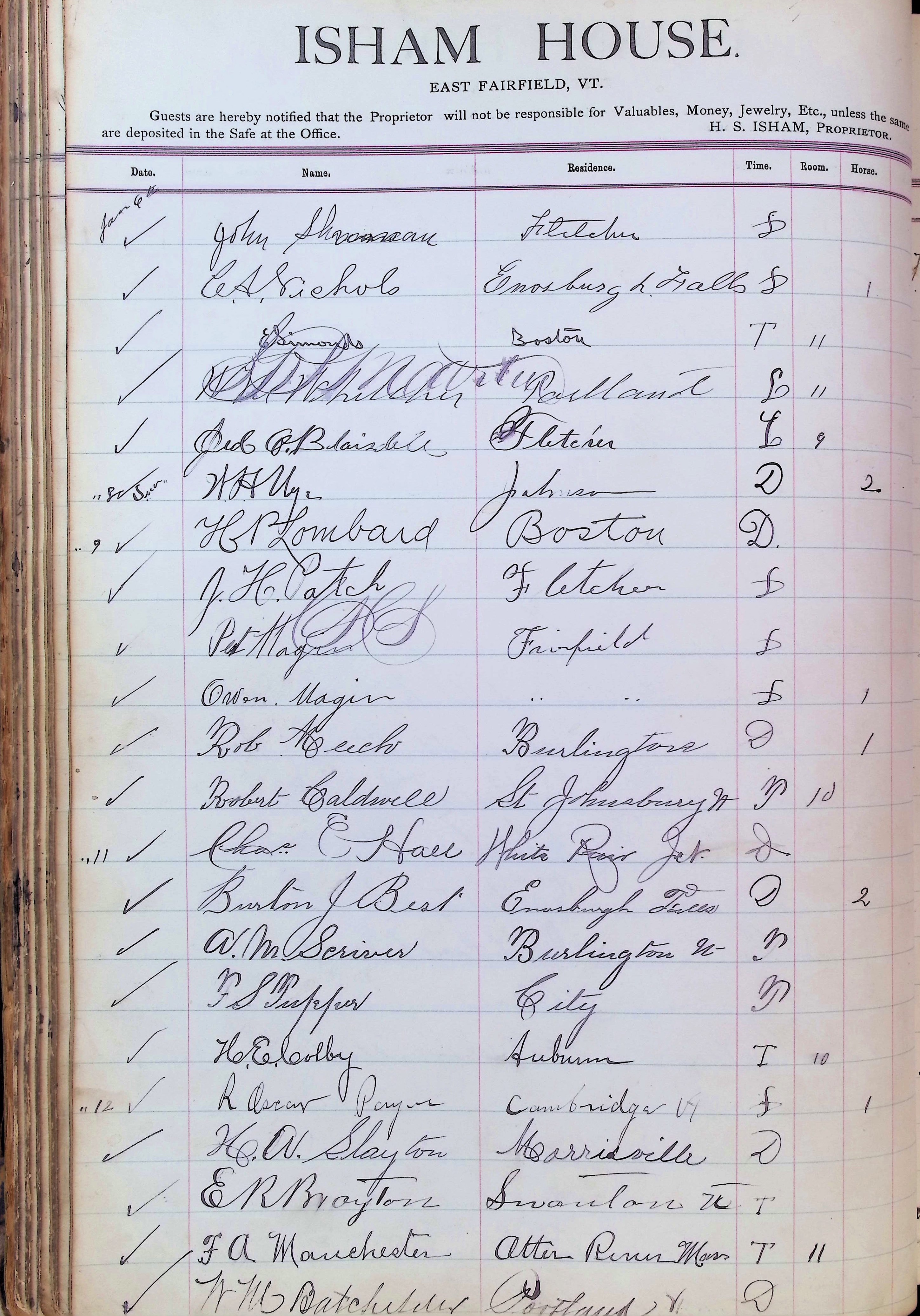 Isham Hotel register Vol. 3, Page 112
