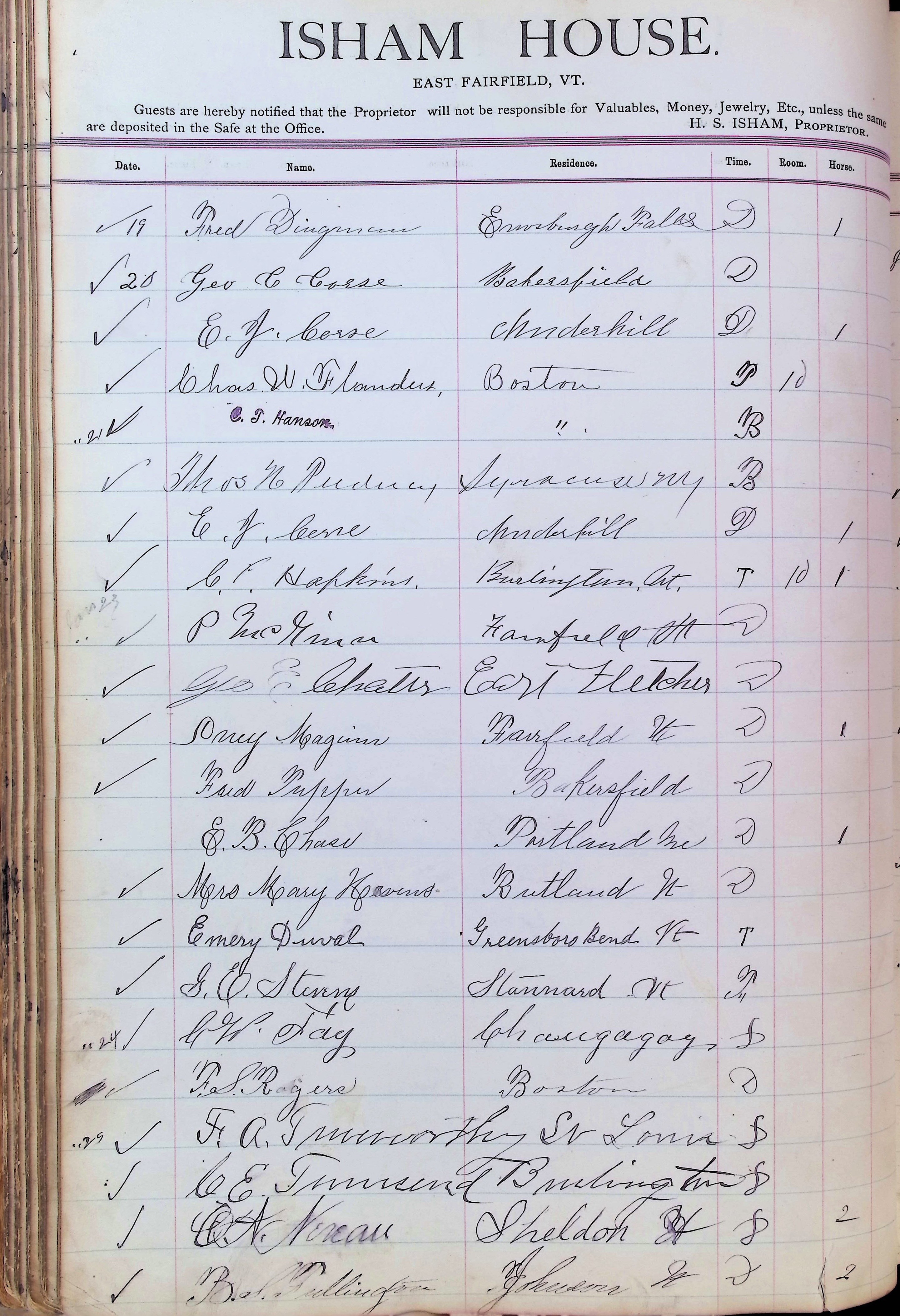 Isham Hotel register Vol. 3, Page 114