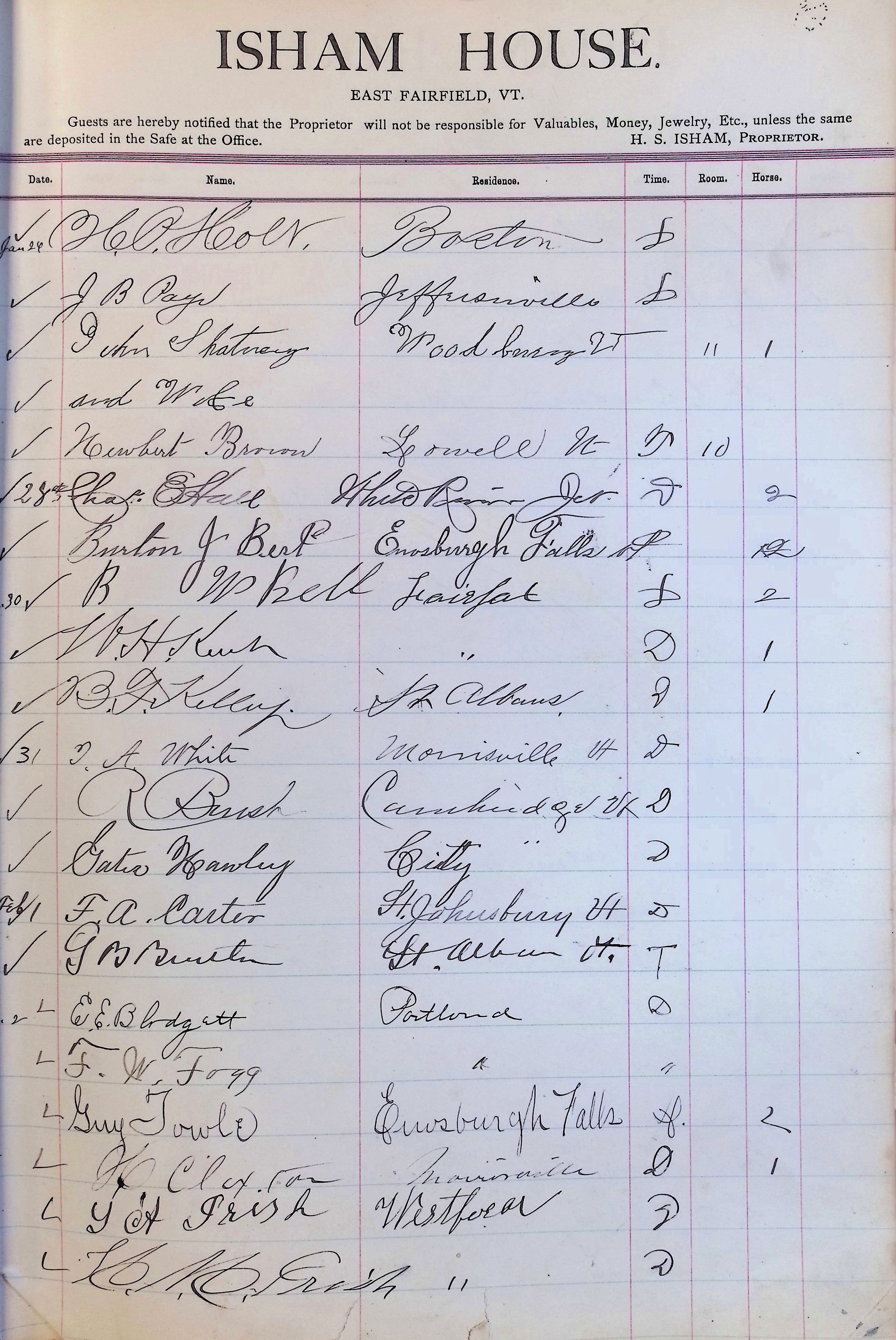 Isham Hotel register Vol. 3, Page 115