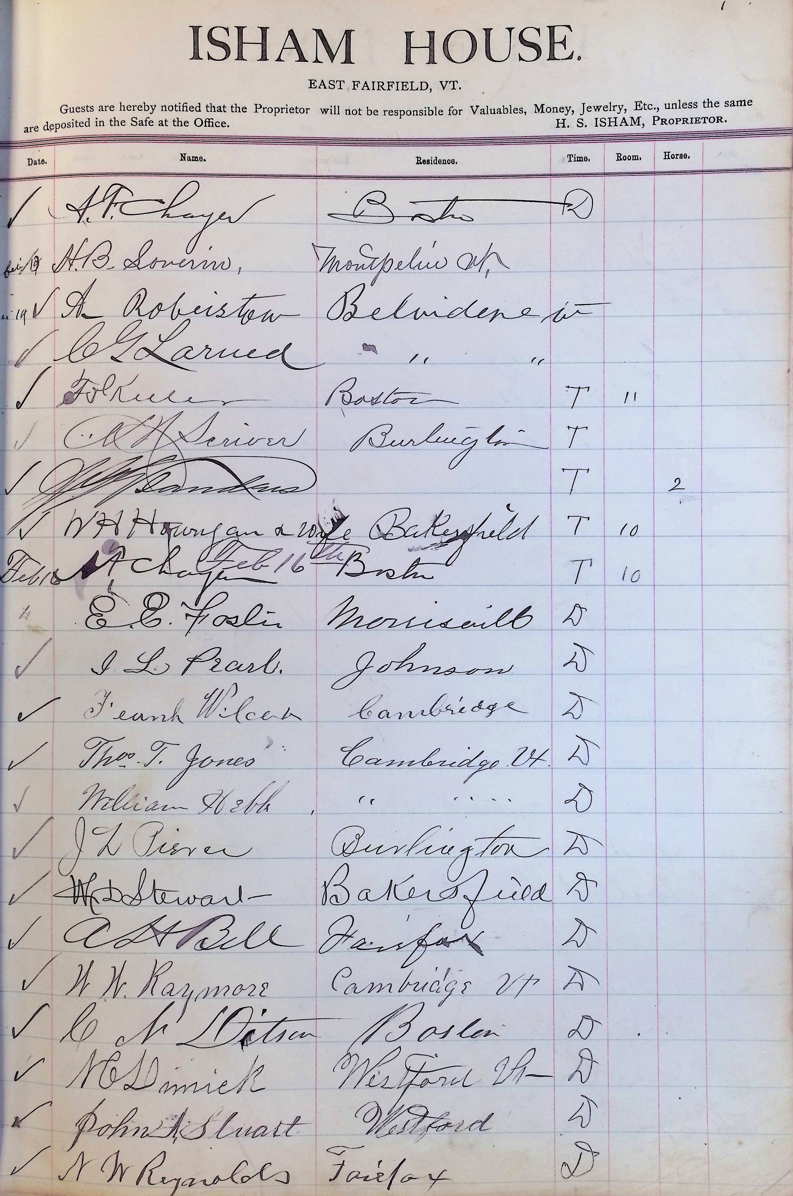 Isham Hotel register Vol. 3, Page 117