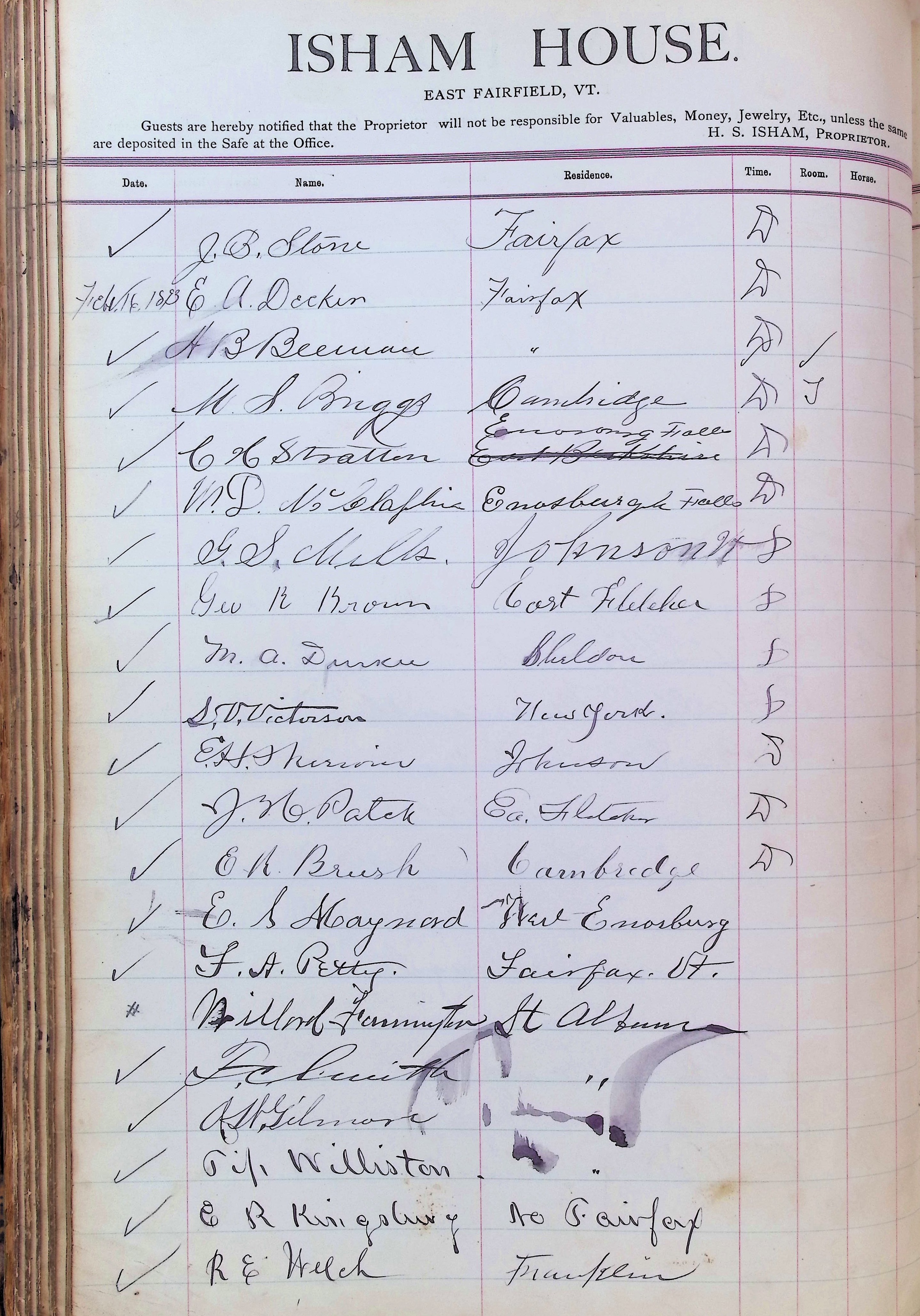 Isham Hotel register Vol. 3, Page 118