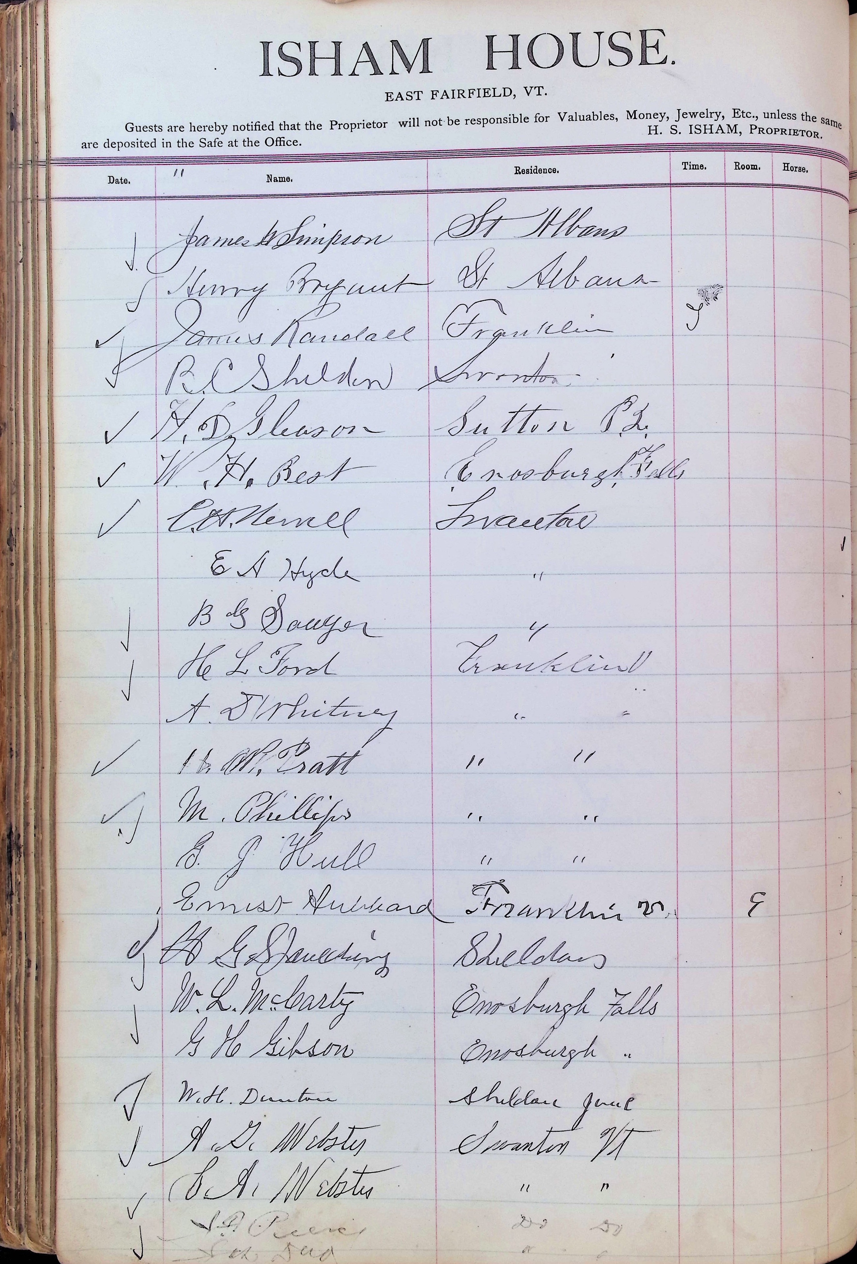 Isham Hotel register Vol. 3, Page 120