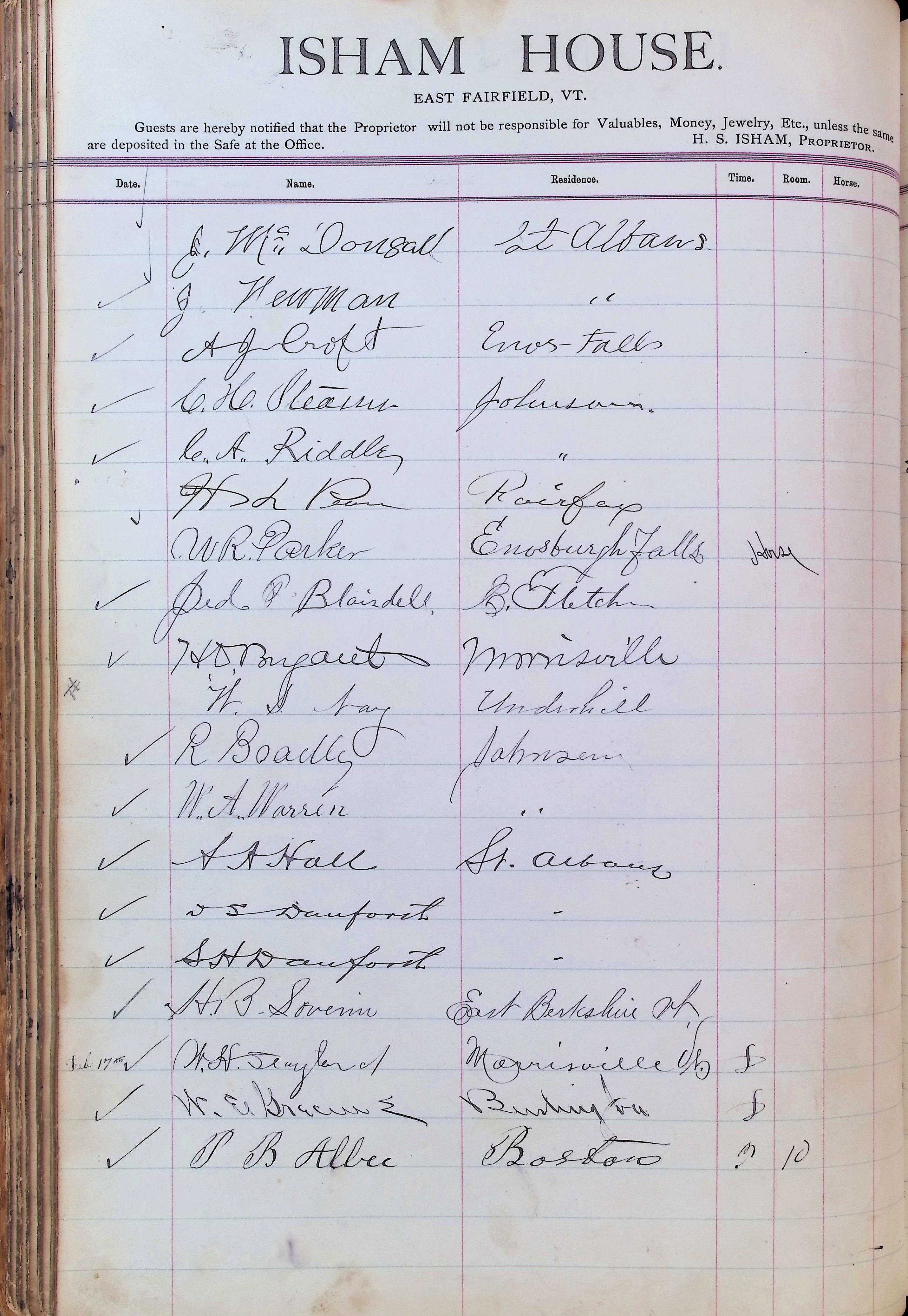 Isham Hotel register Vol. 3, Page 122