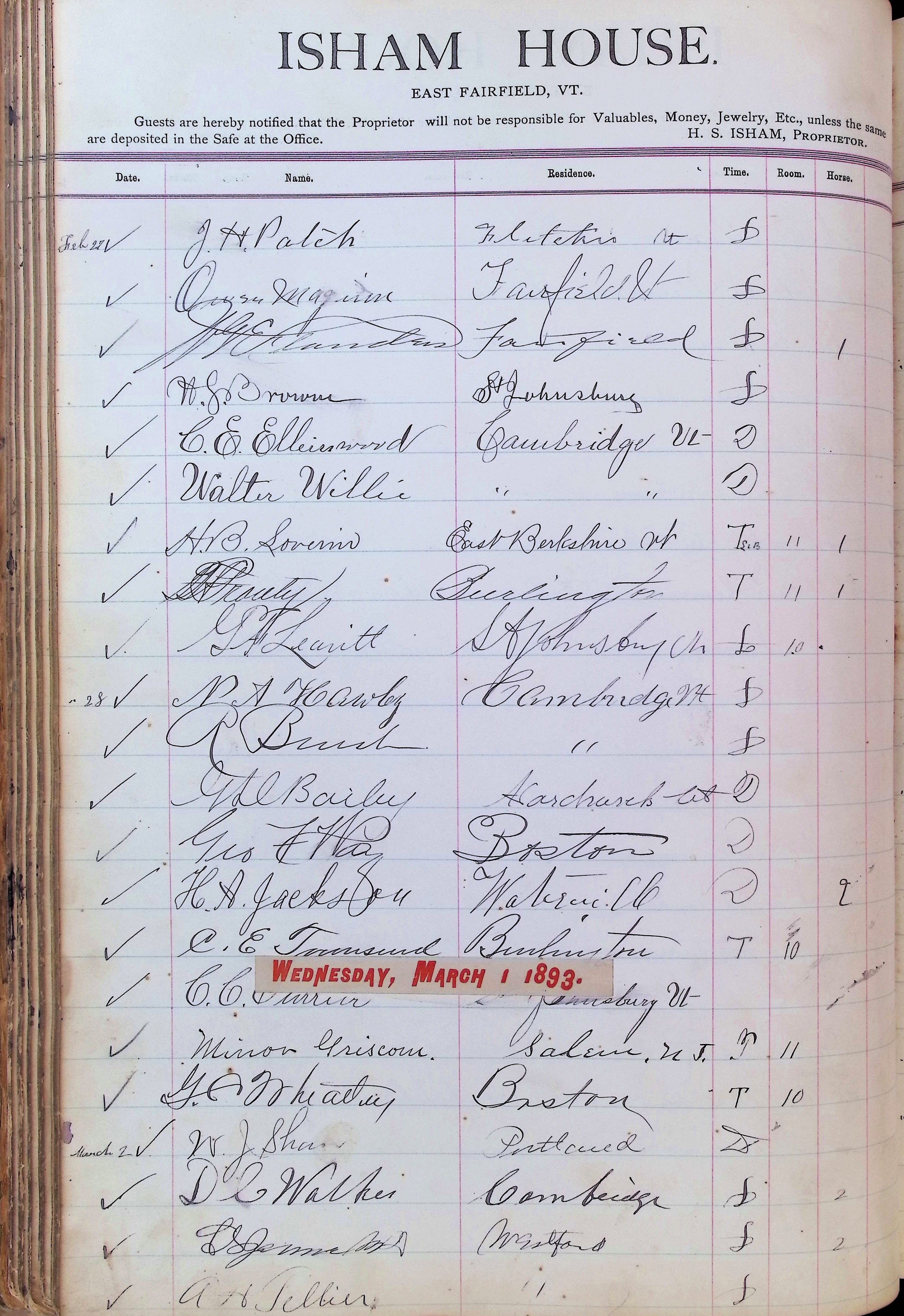 Isham Hotel register Vol. 3, Page 124