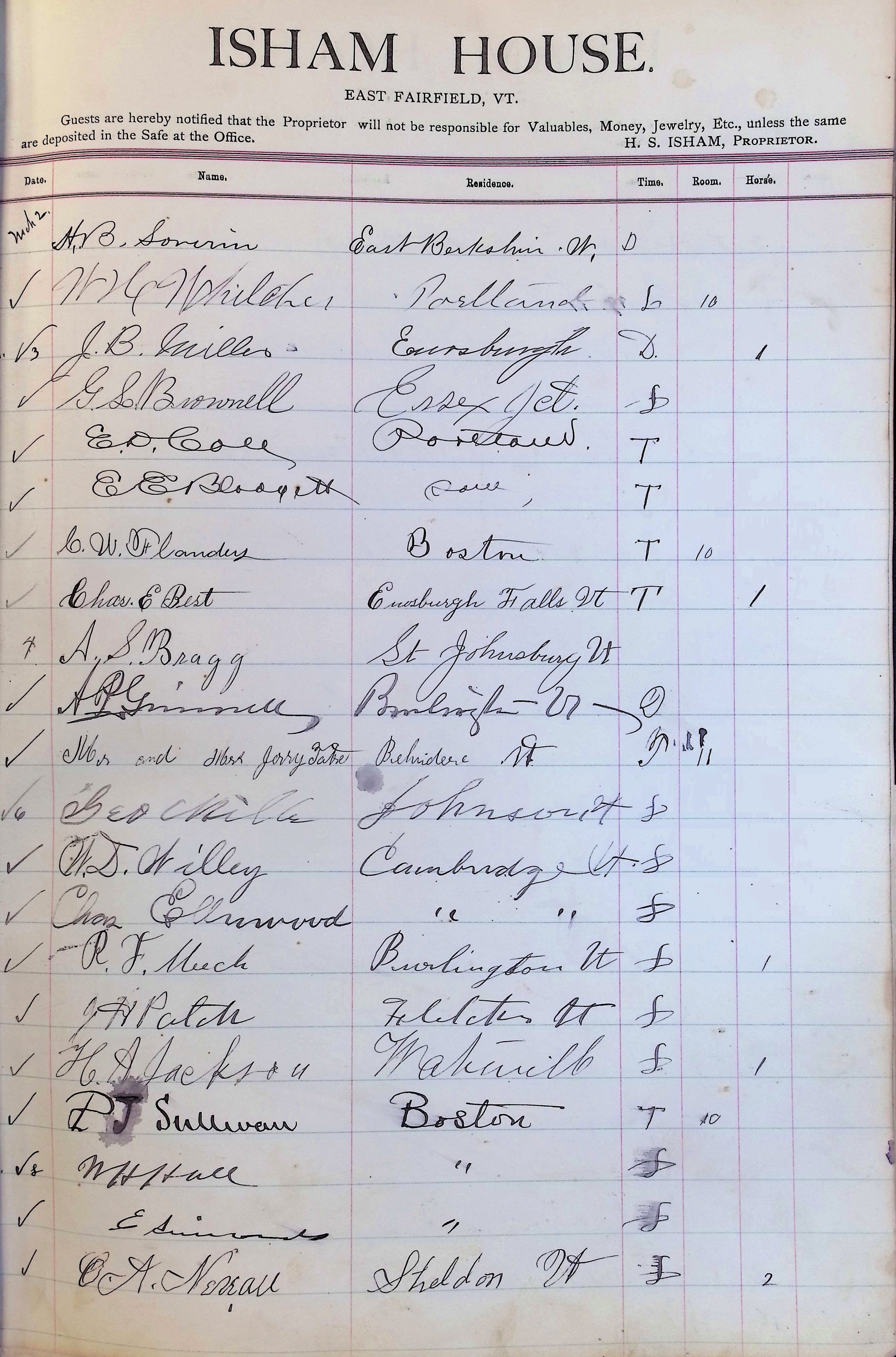 Isham Hotel register Vol. 3, Page 125