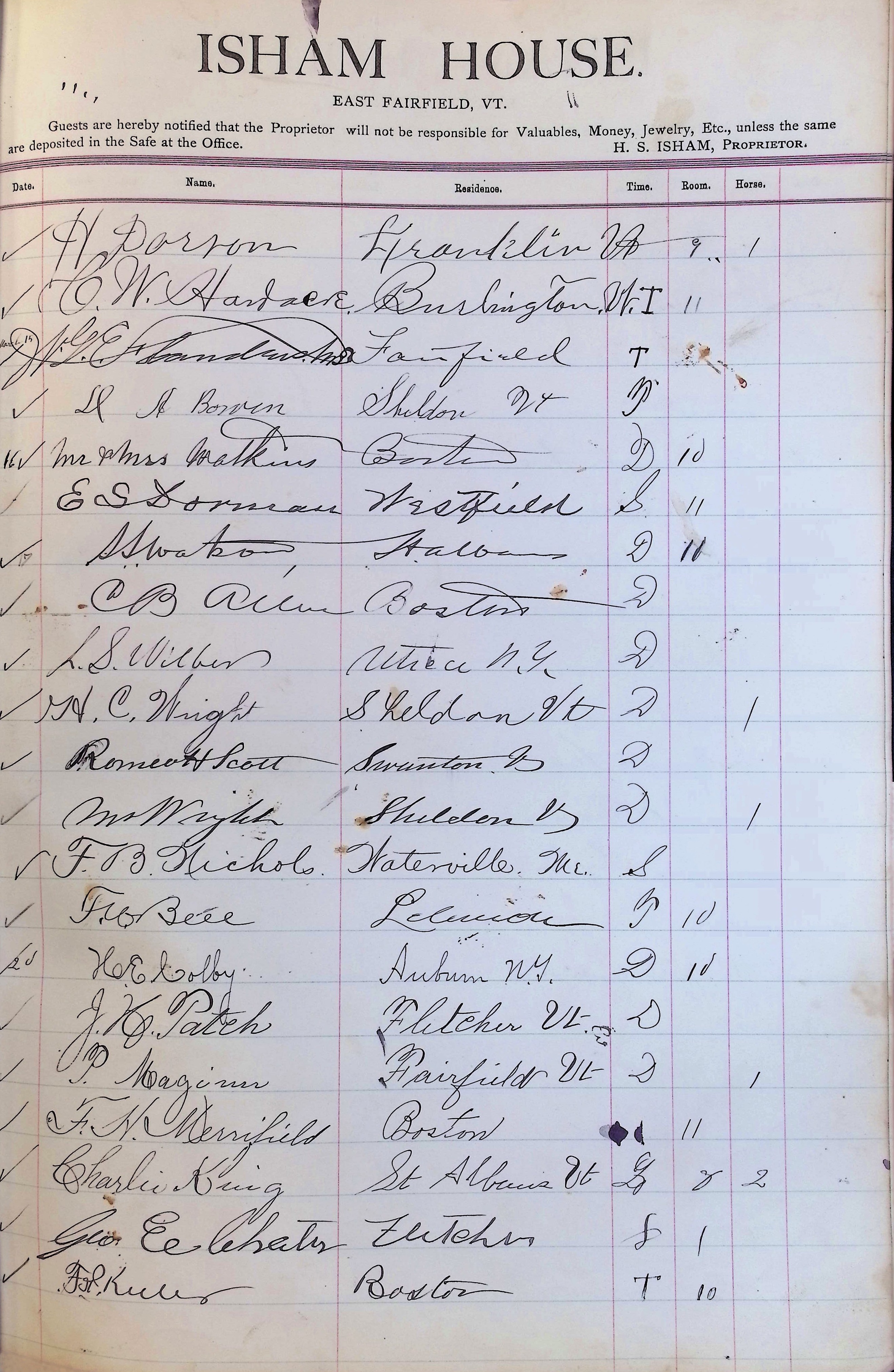 Isham Hotel register Vol. 3, Page 127