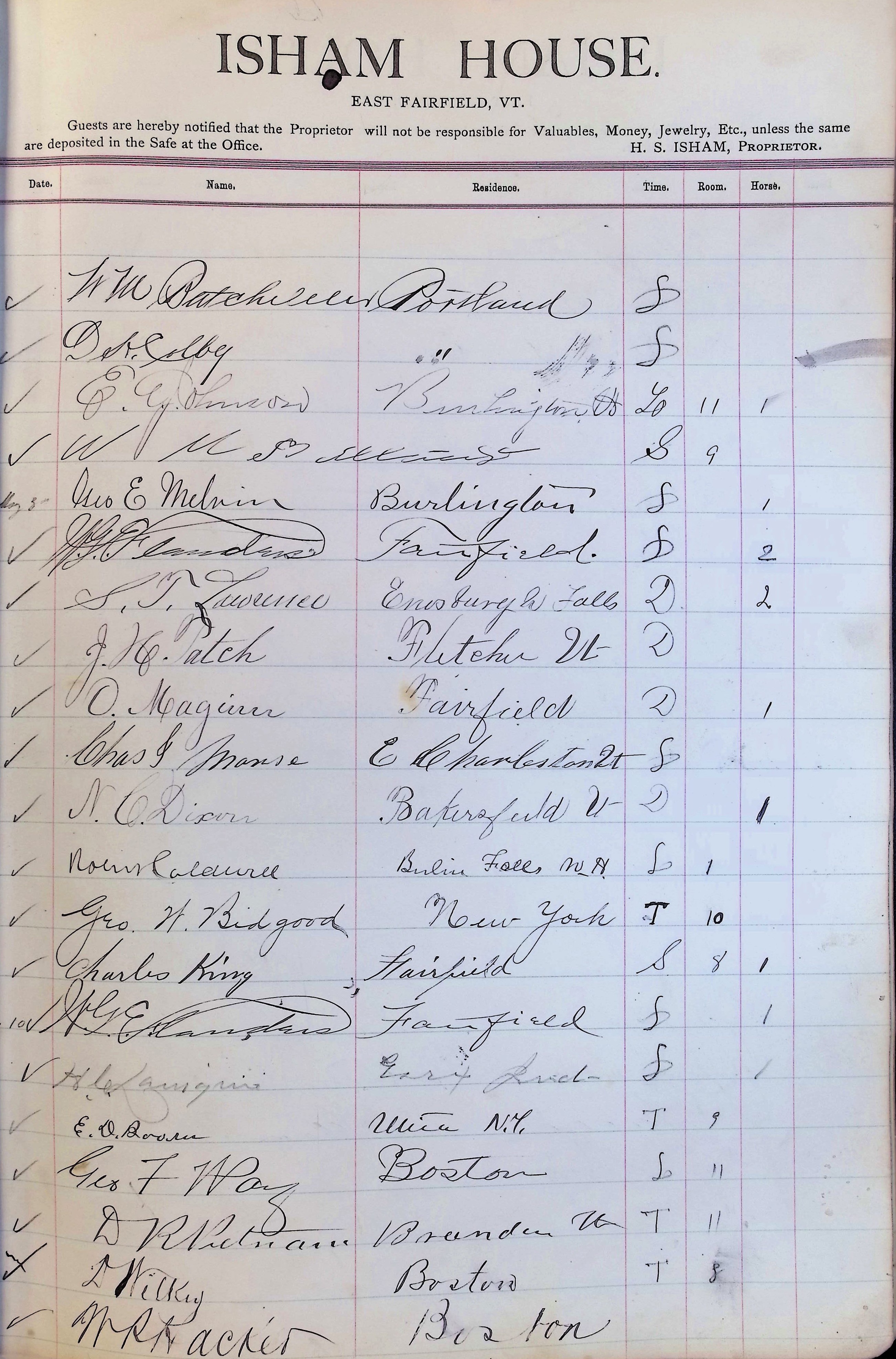 Isham Hotel register Vol. 3, Page 135