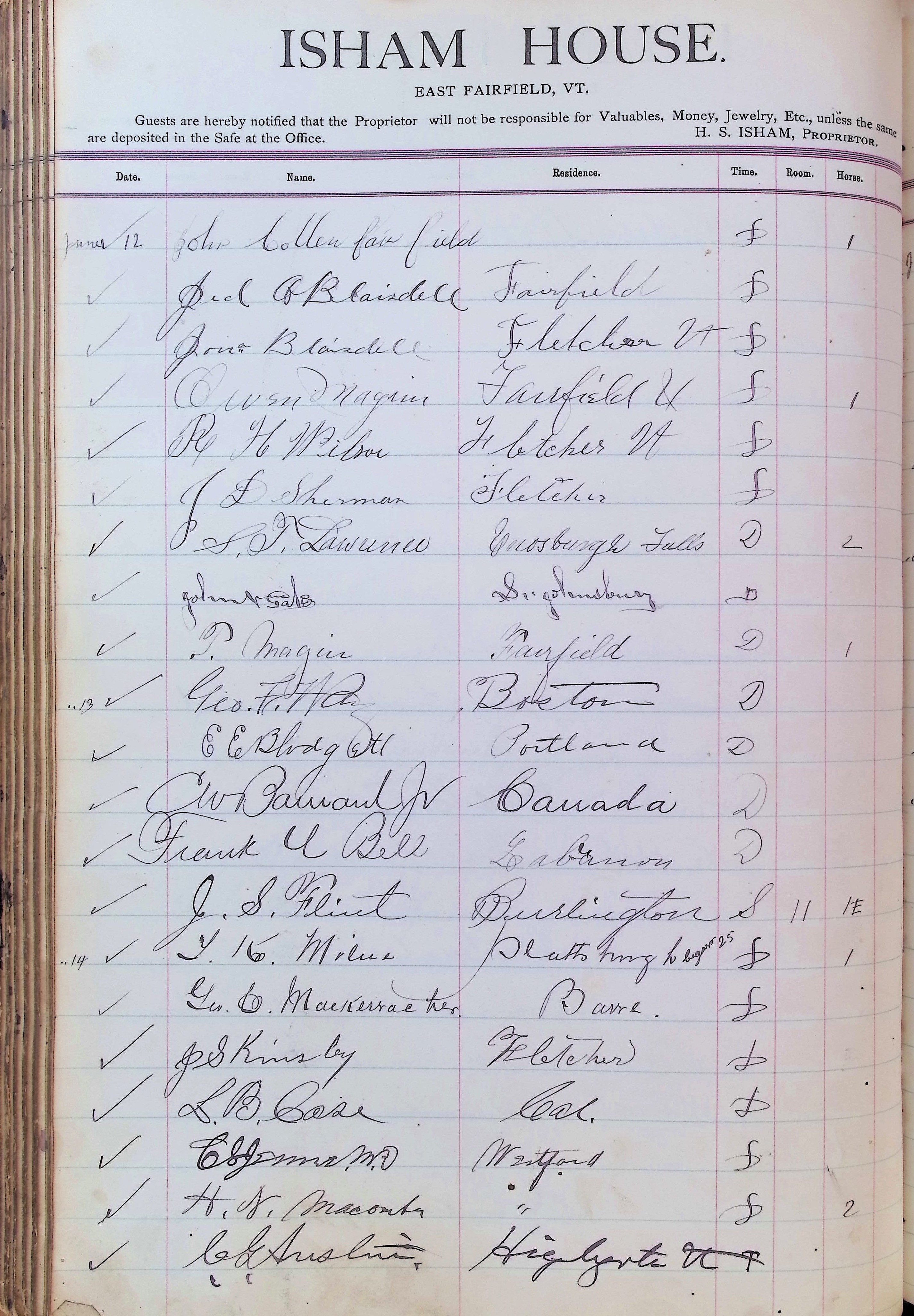 Isham Hotel register Vol. 3, Page 142