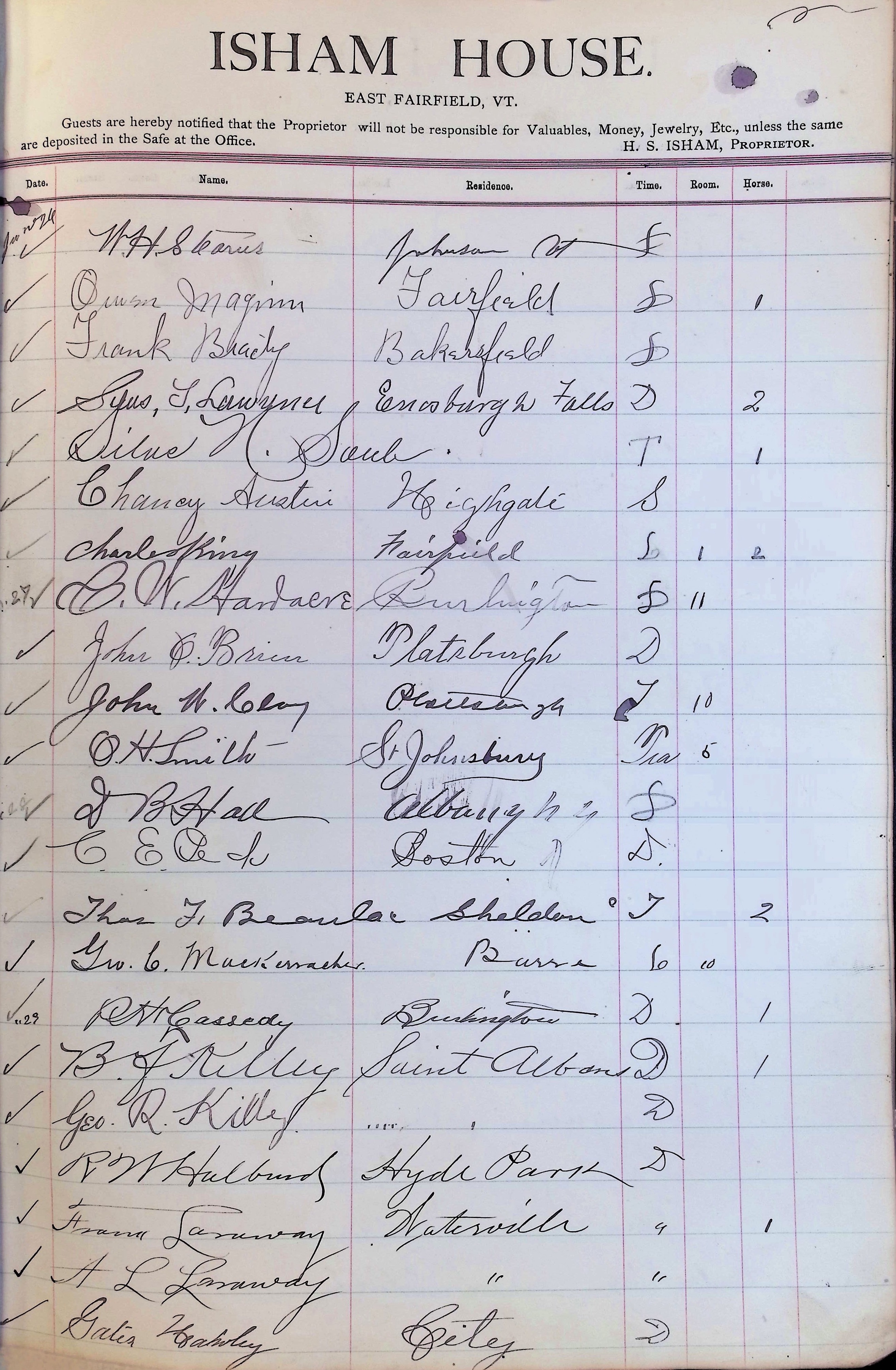Isham Hotel register Vol. 3, Page 145