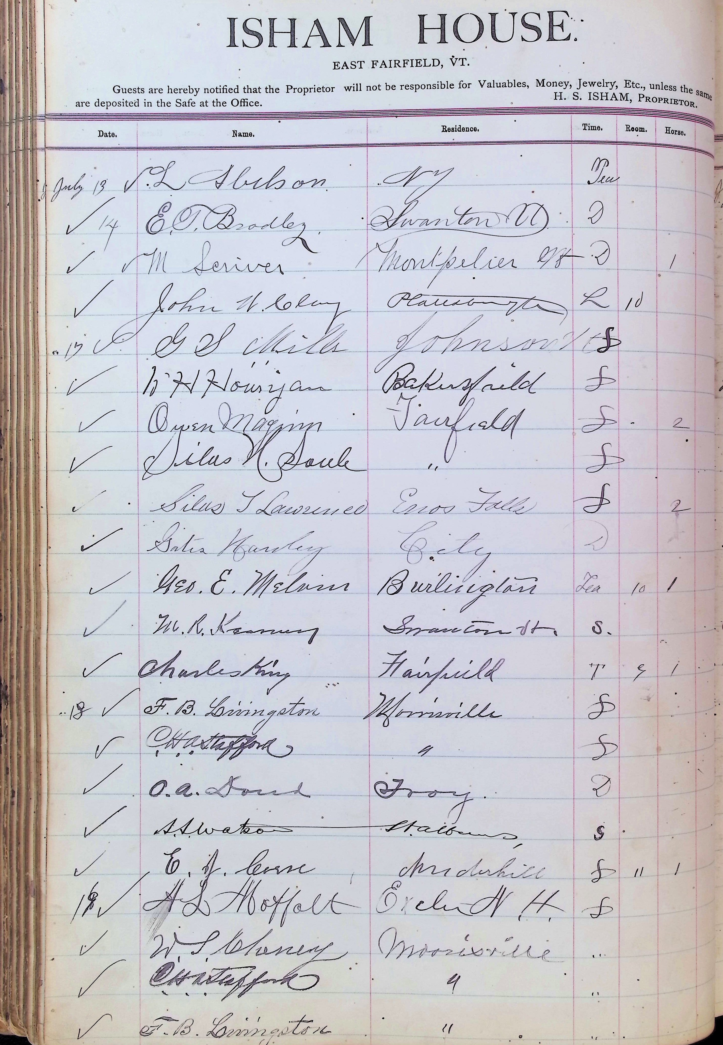 Isham Hotel register Vol. 3, Page 148