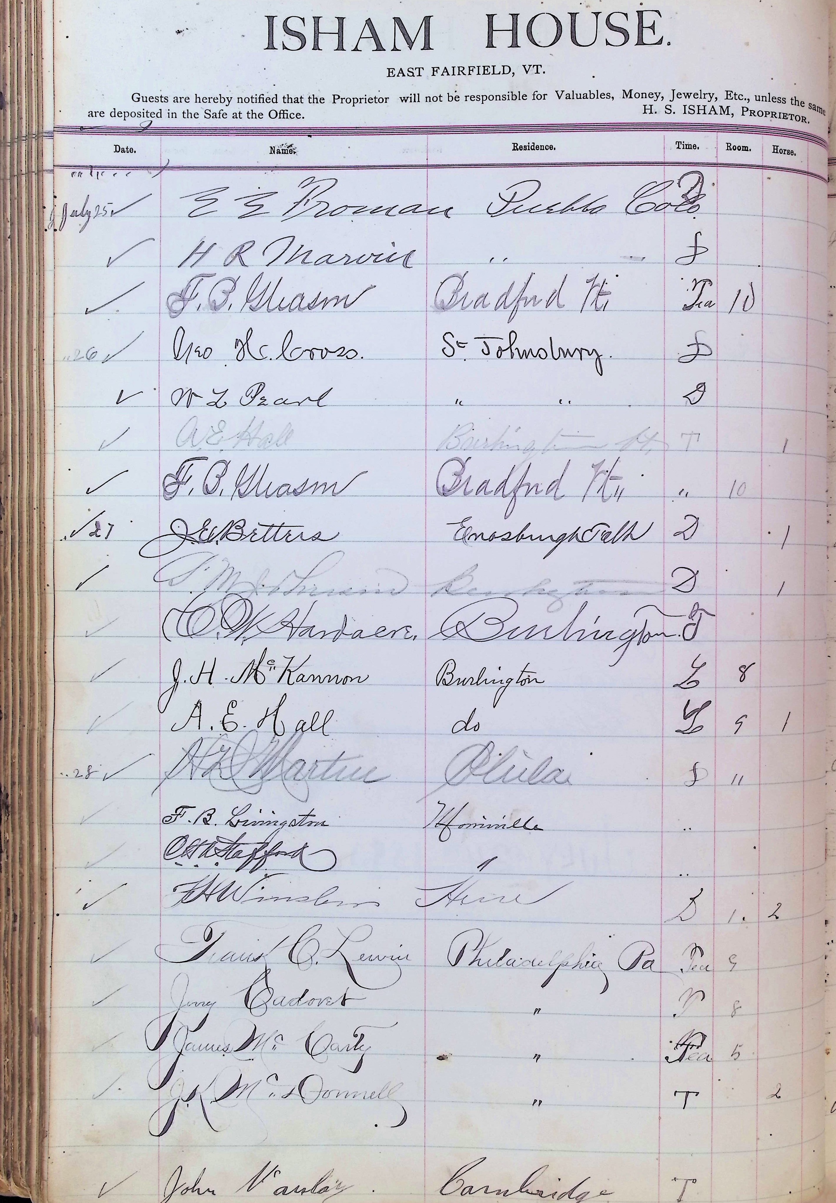 Isham Hotel register Vol. 3, Page 150