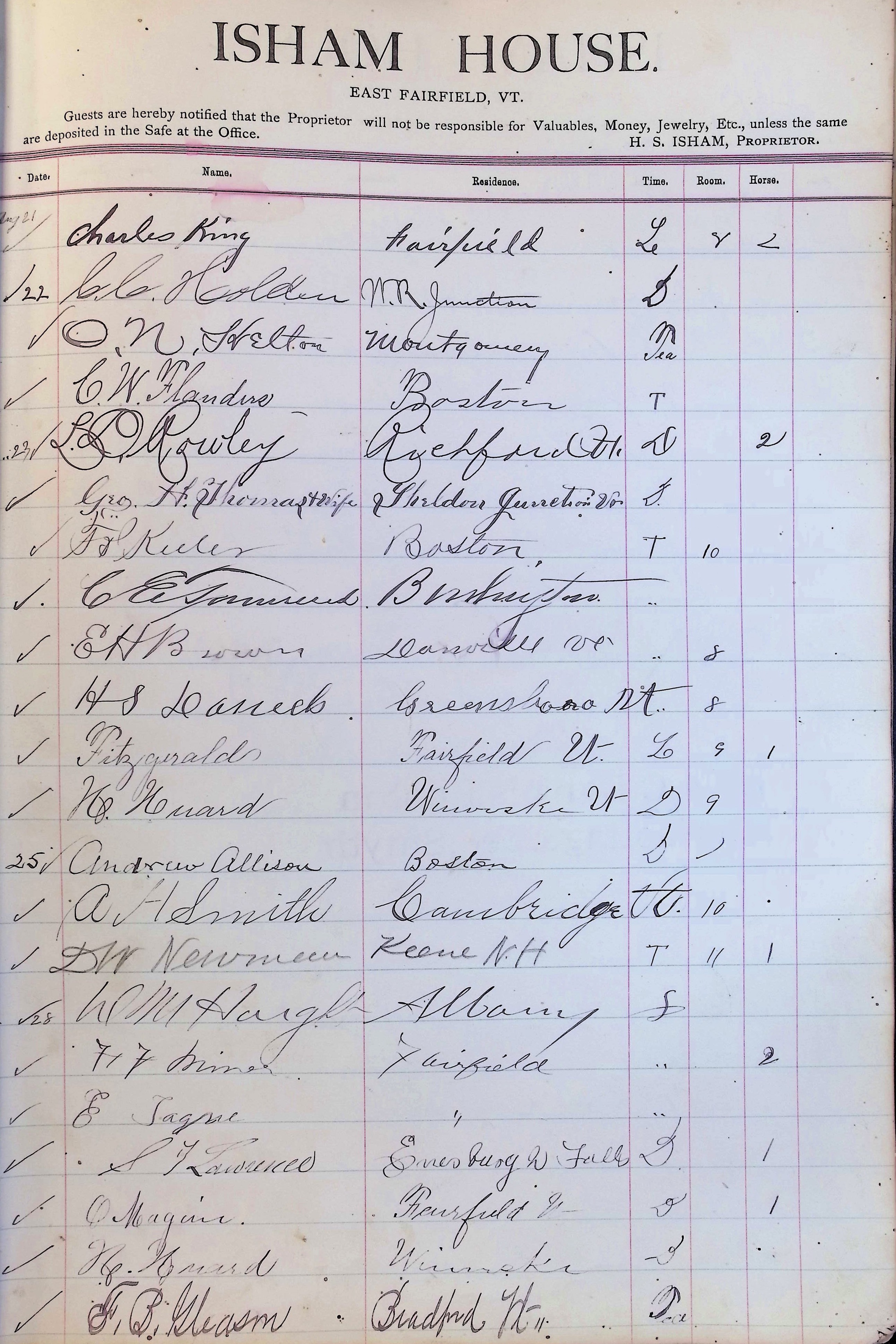 Isham Hotel register Vol. 3, Page 155