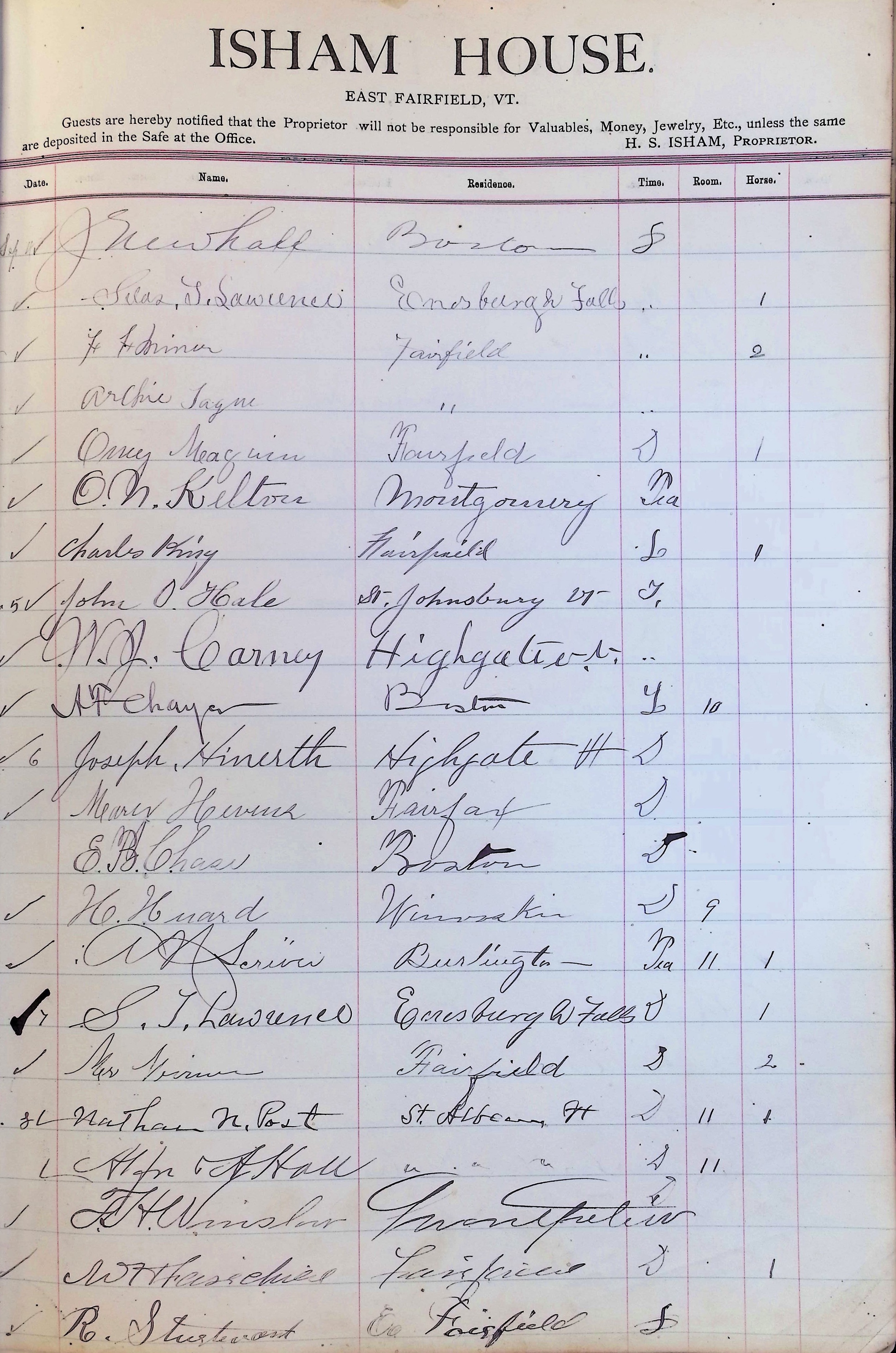 Isham Hotel register Vol. 3, Page 157