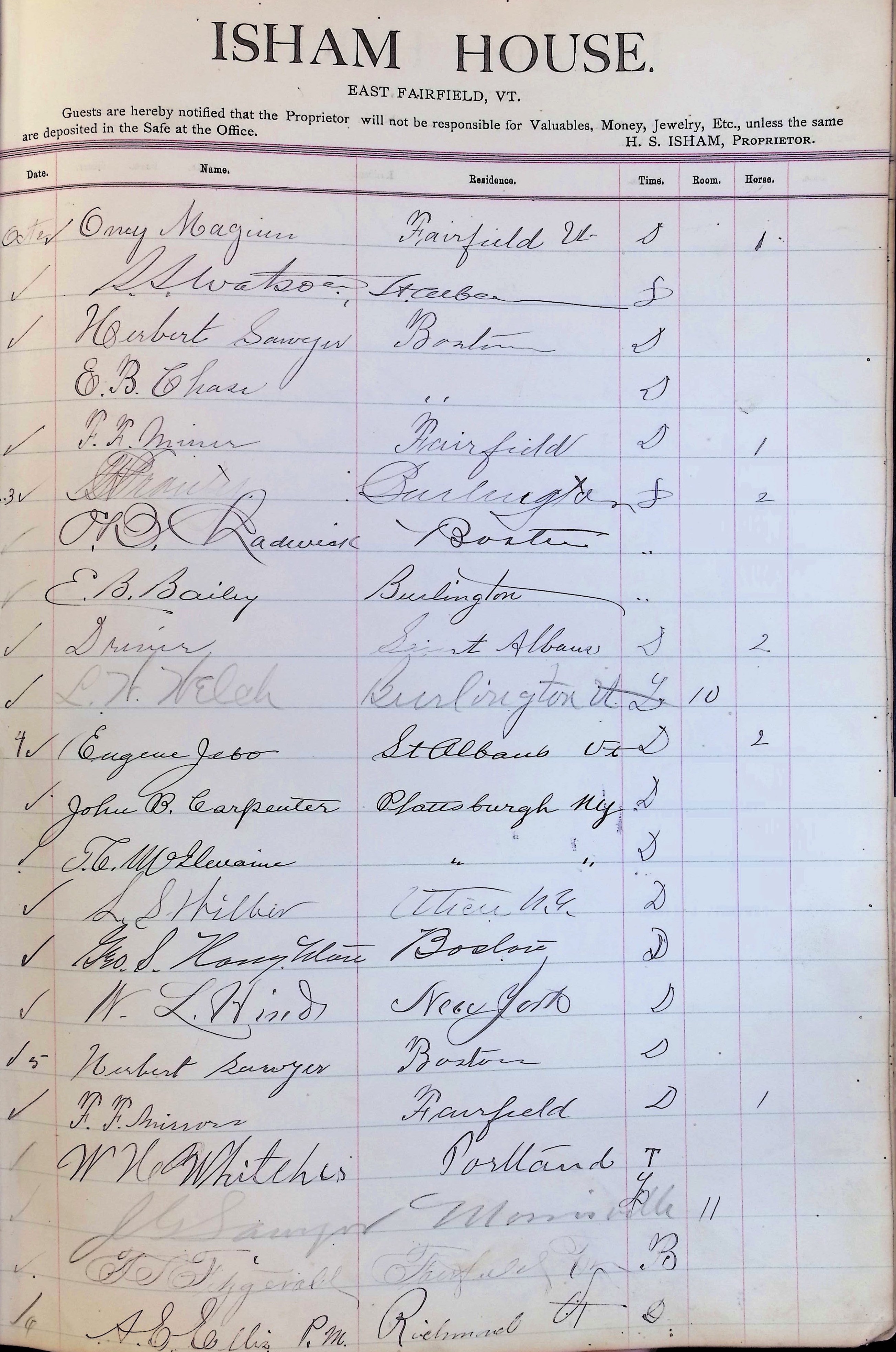 Isham Hotel register Vol. 3, Page 161