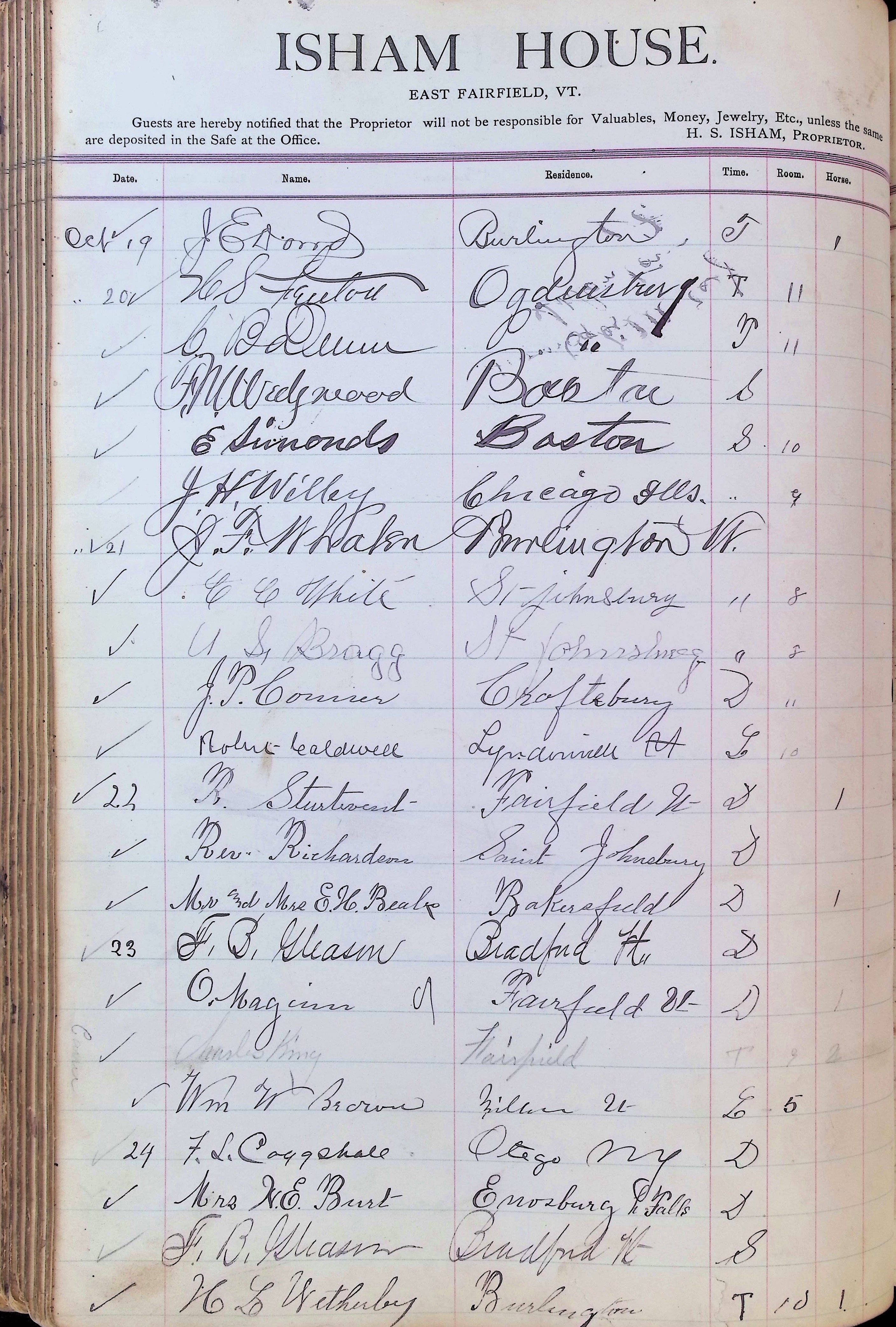 Isham Hotel register Vol. 3, Page 164