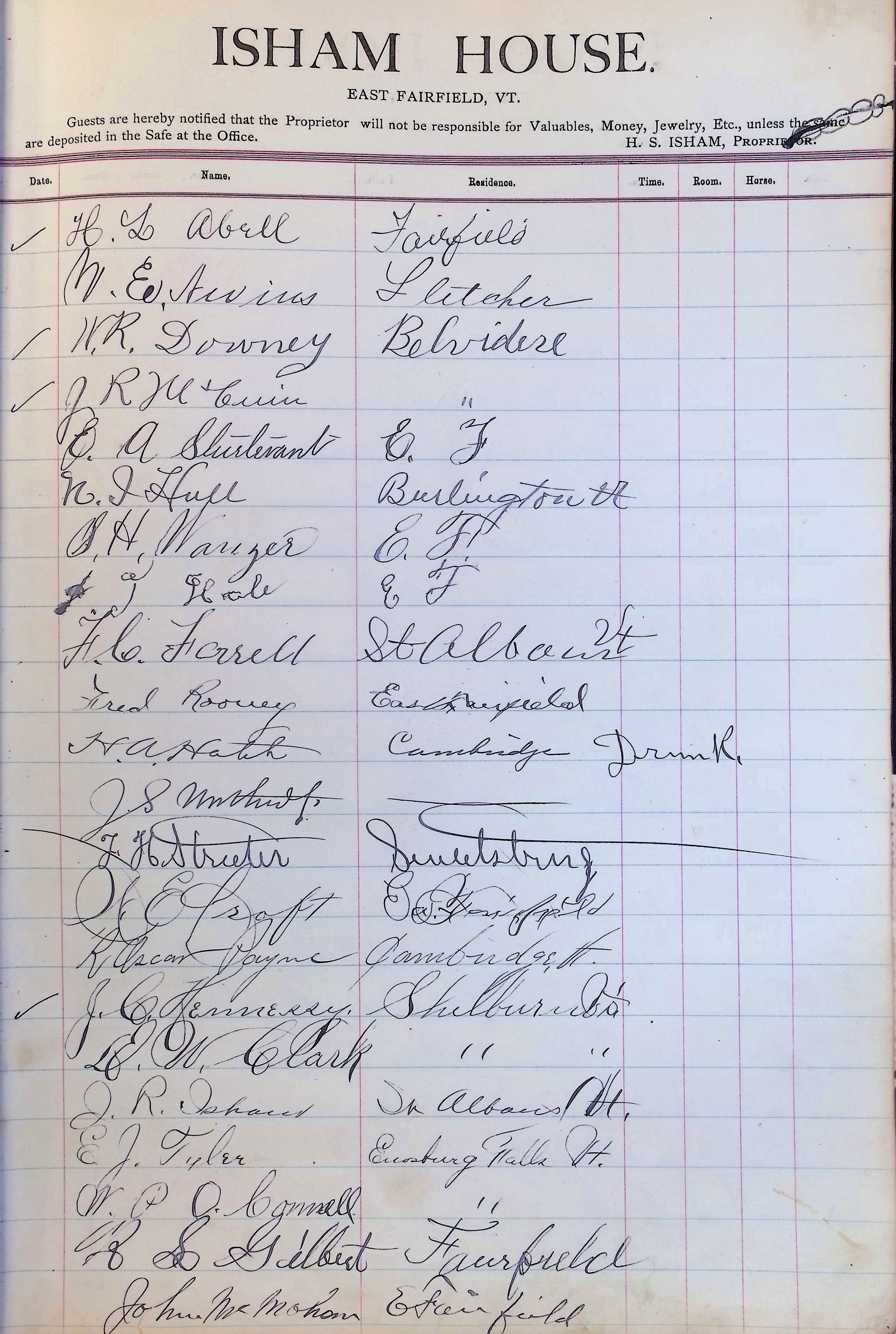 Isham Hotel register Vol. 3, Page 171