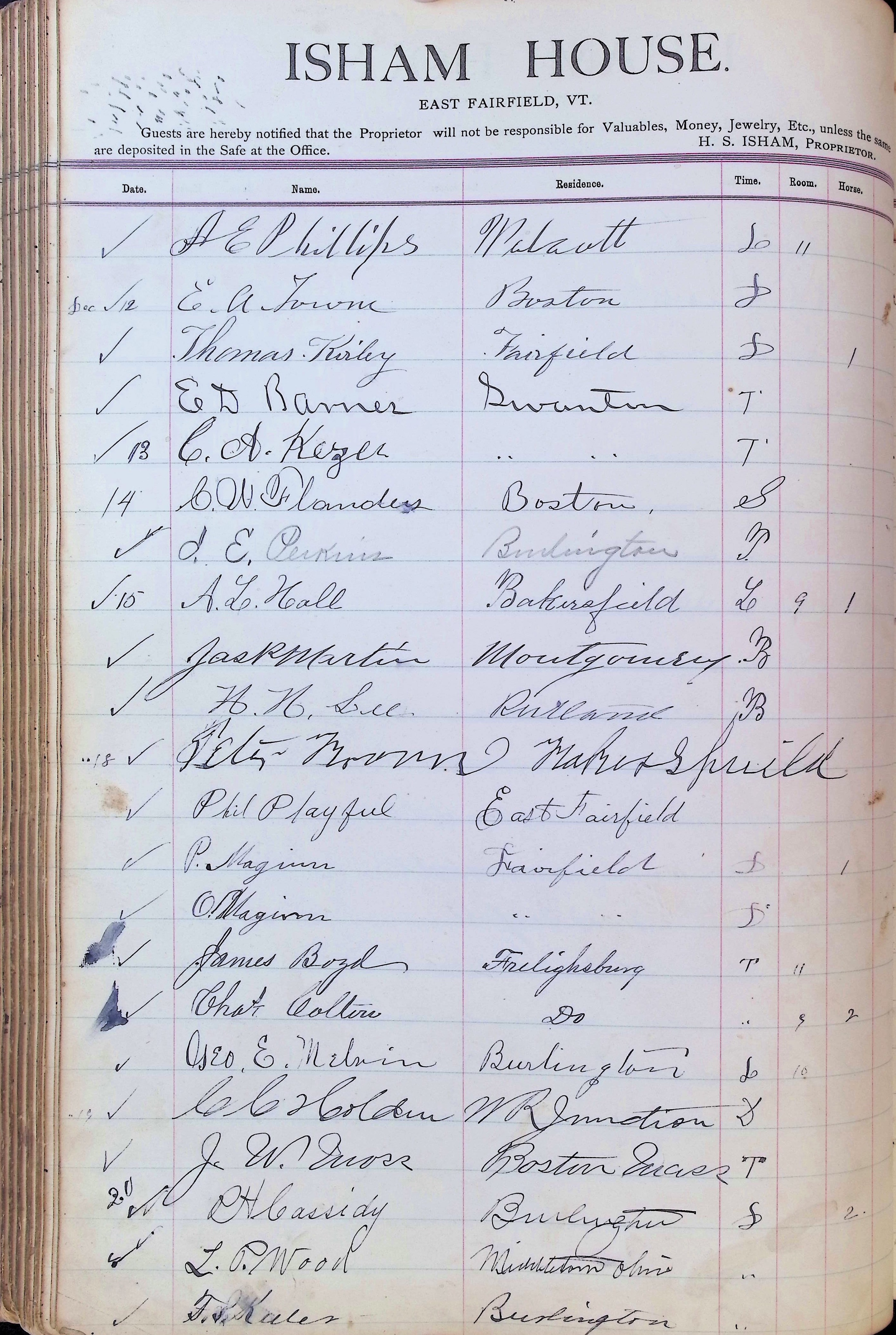 Isham Hotel register Vol. 3, Page 174