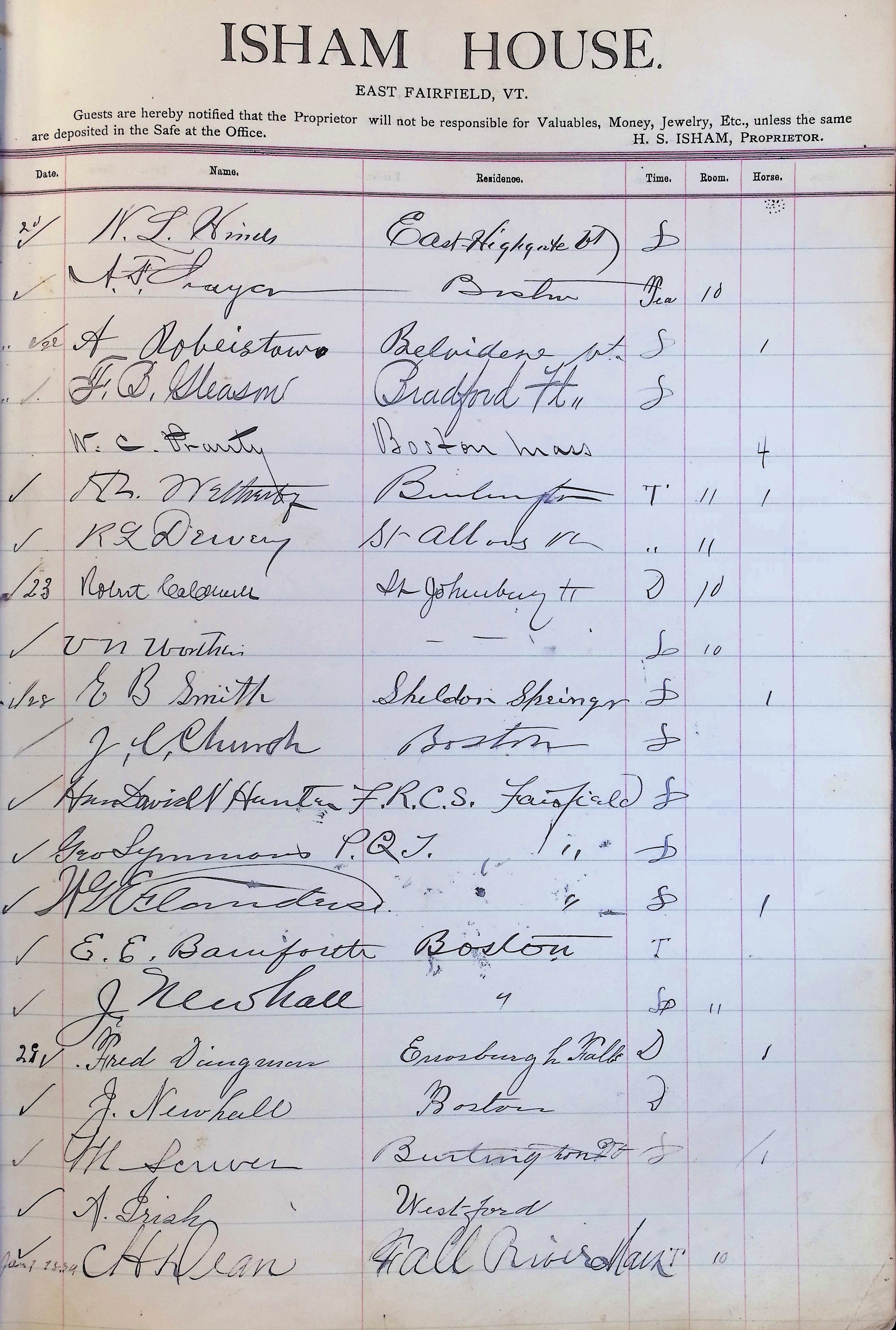 Isham Hotel register Vol. 3, Page 175