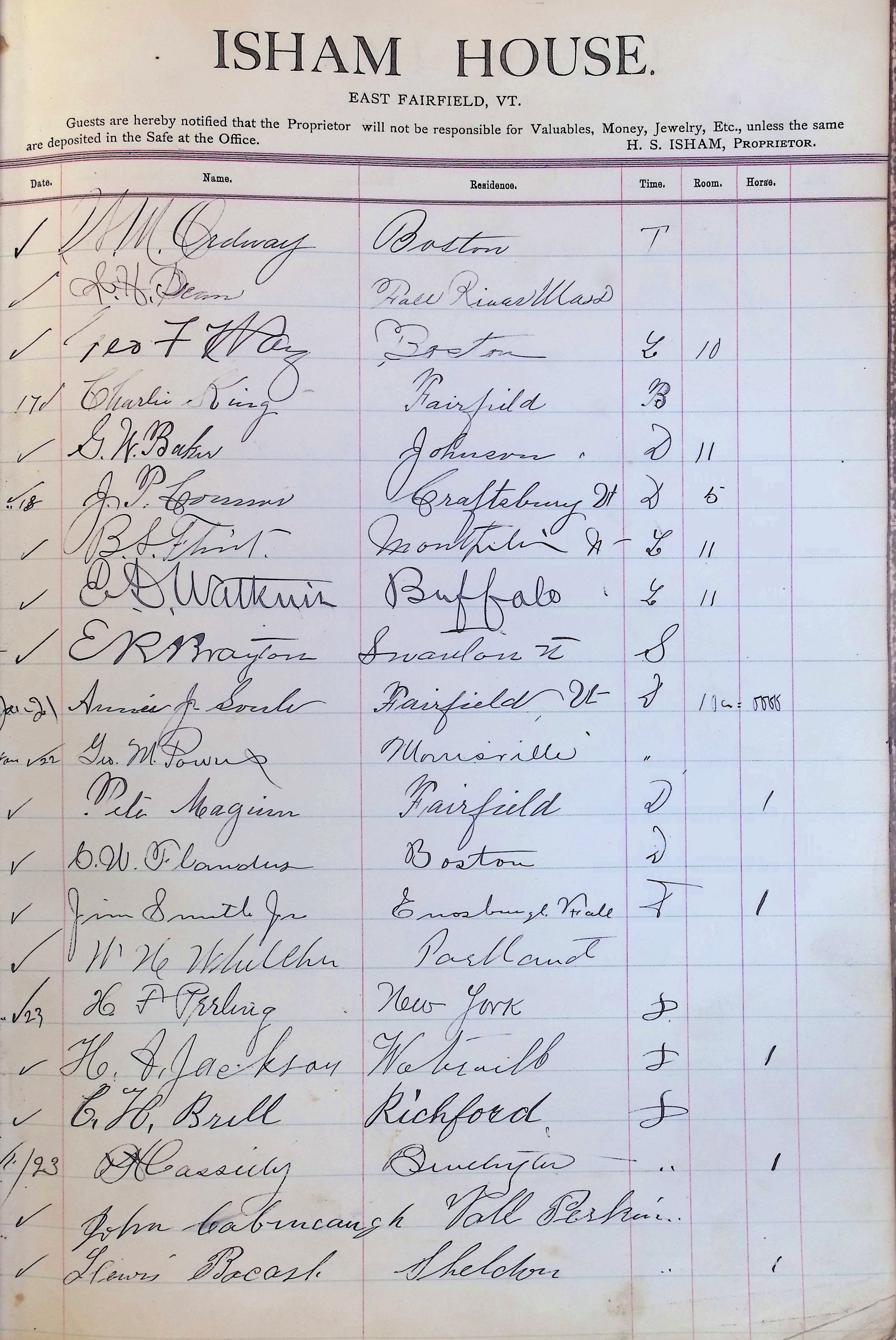 Isham Hotel register Vol. 3, Page 177