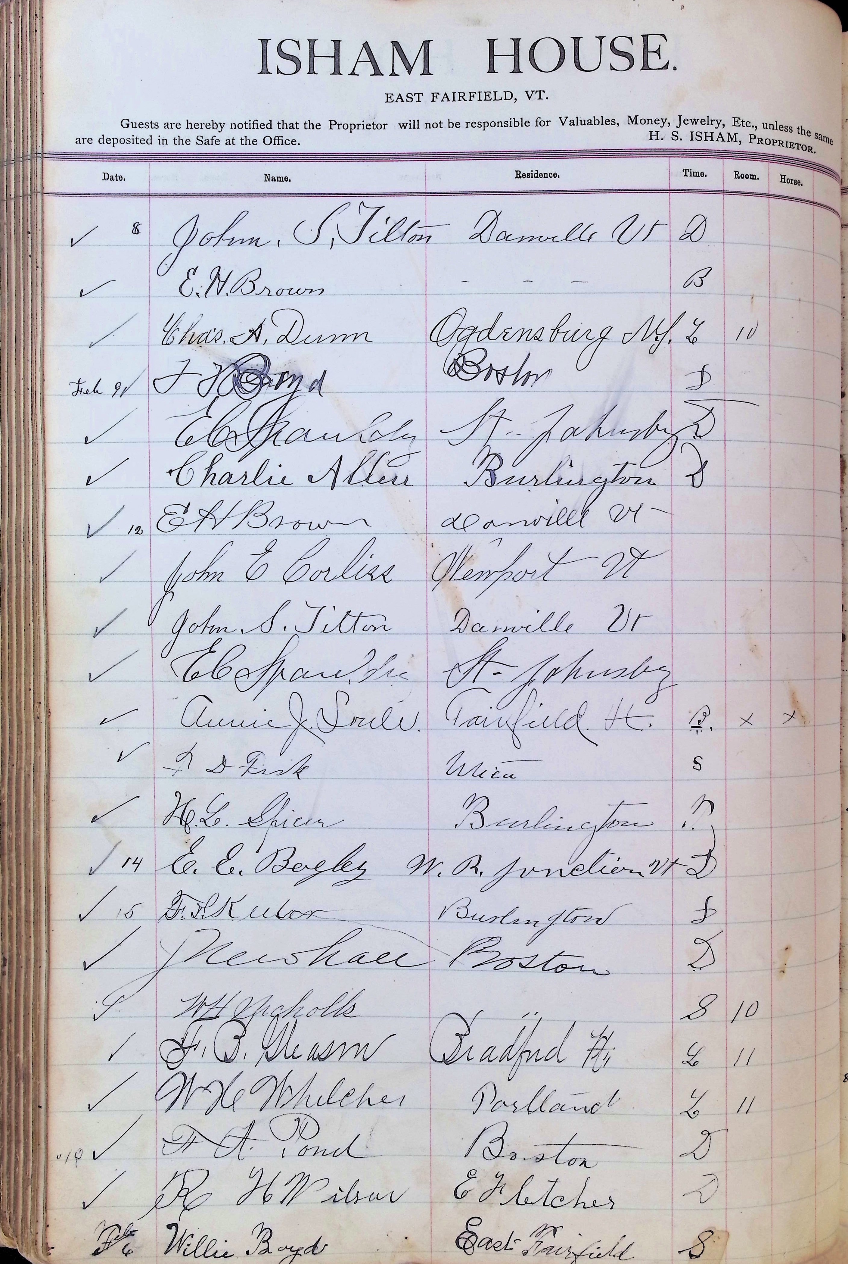 Isham Hotel register Vol. 3, Page 180