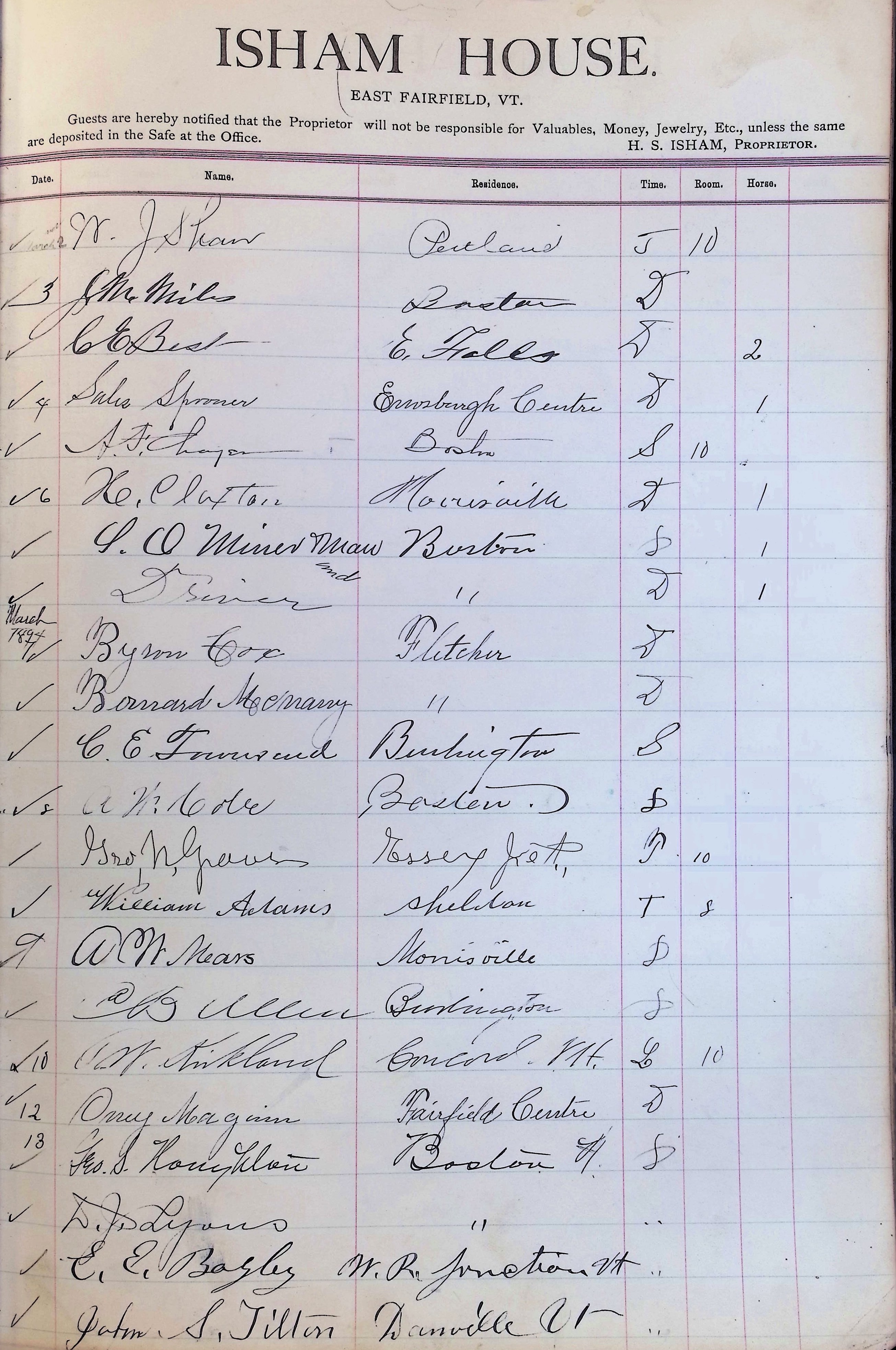Isham Hotel register Vol. 3, Page 183