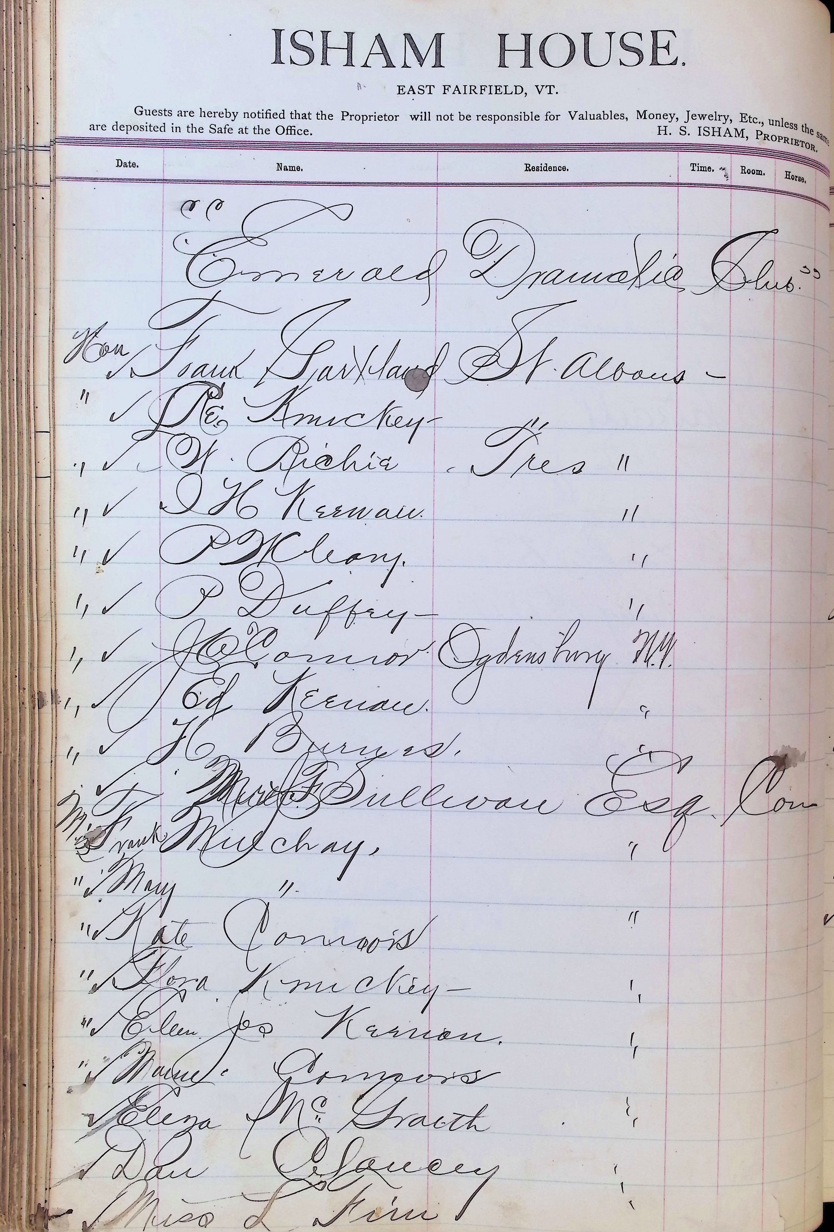 Isham Hotel register Vol. 3, Page 192