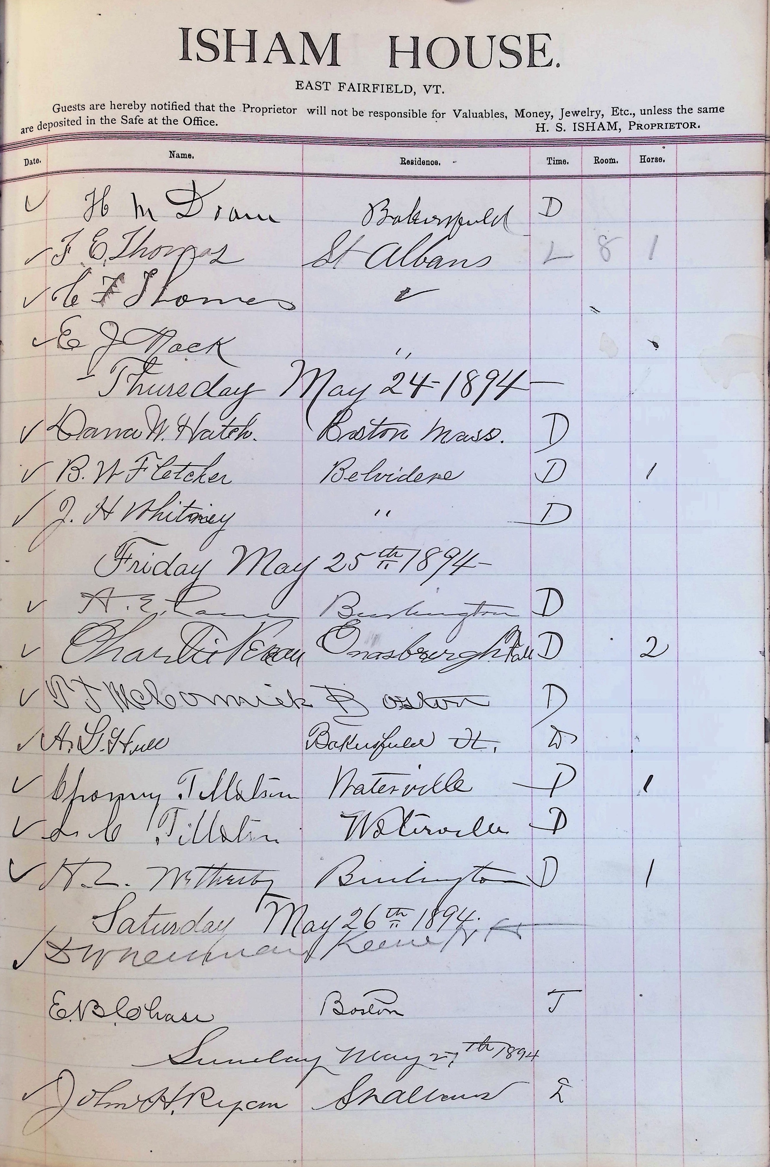 Isham Hotel register Vol. 3, Page 201