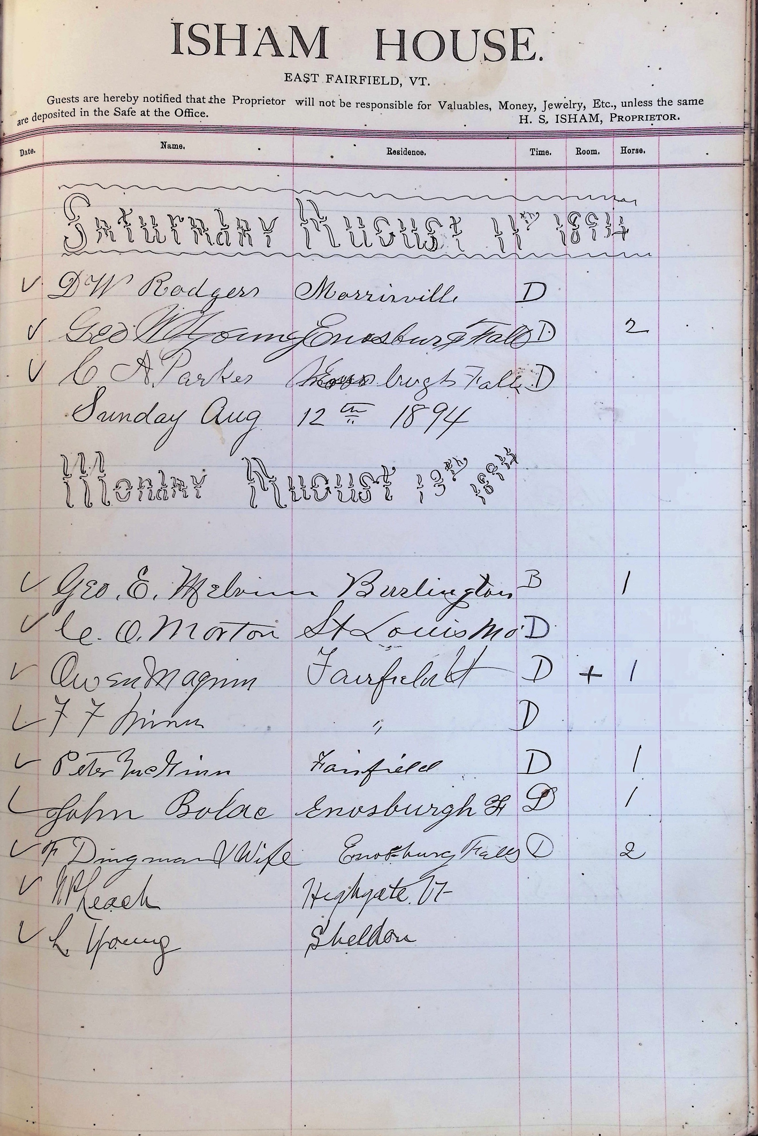 Isham Hotel register Vol. 3, Page 223