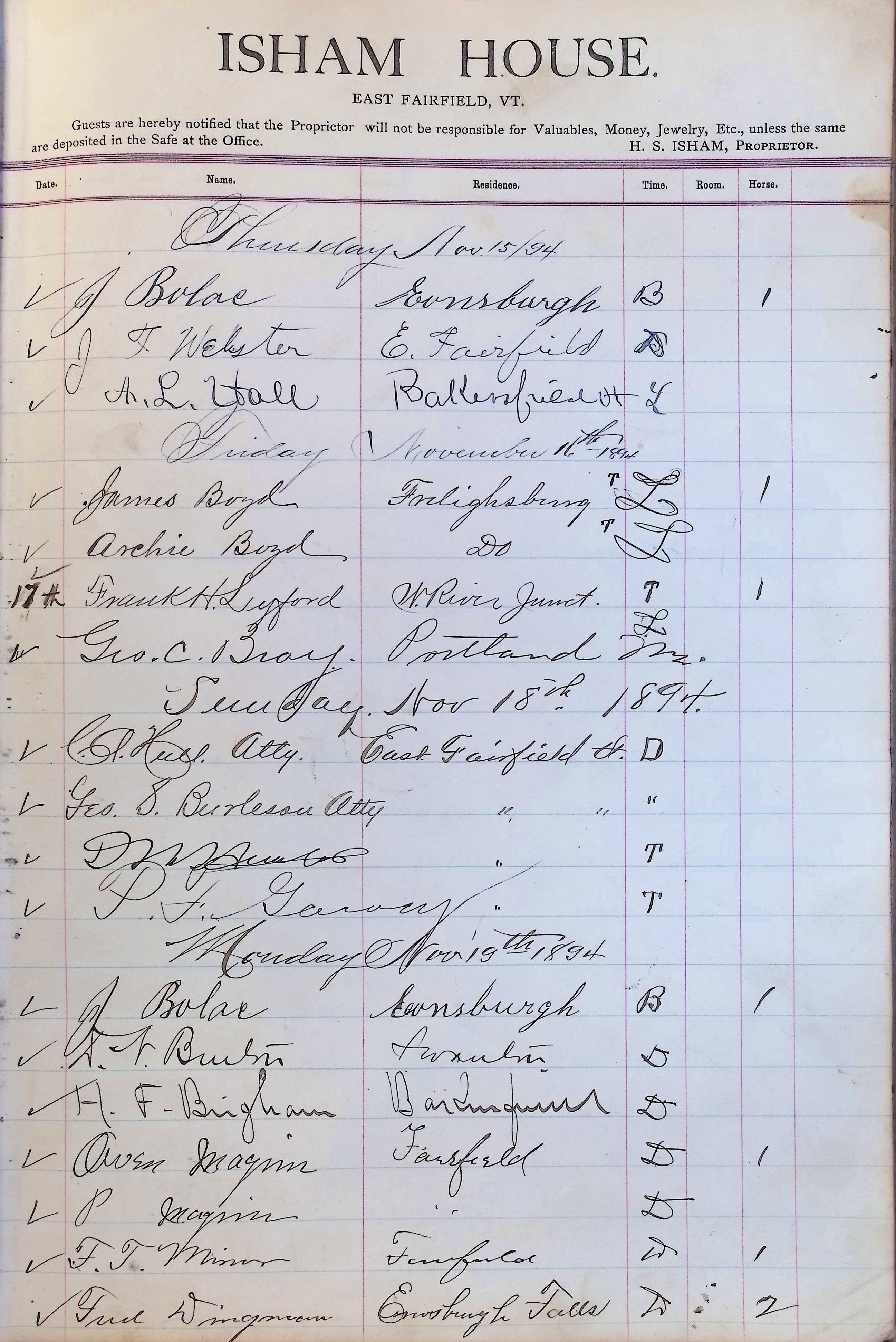 Isham Hotel register Vol. 3, Page 253