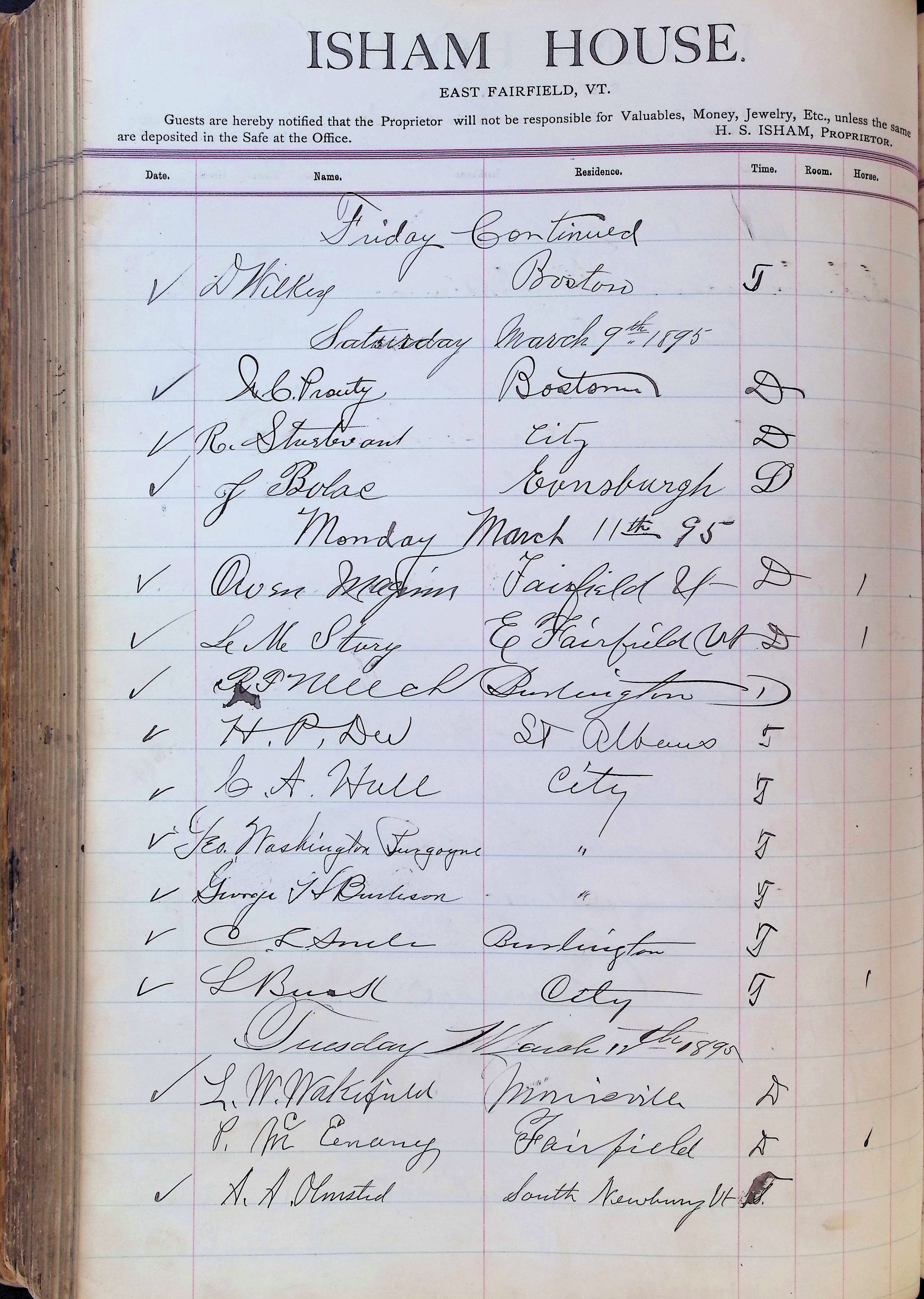 Isham Hotel register Vol. 3, Page 284