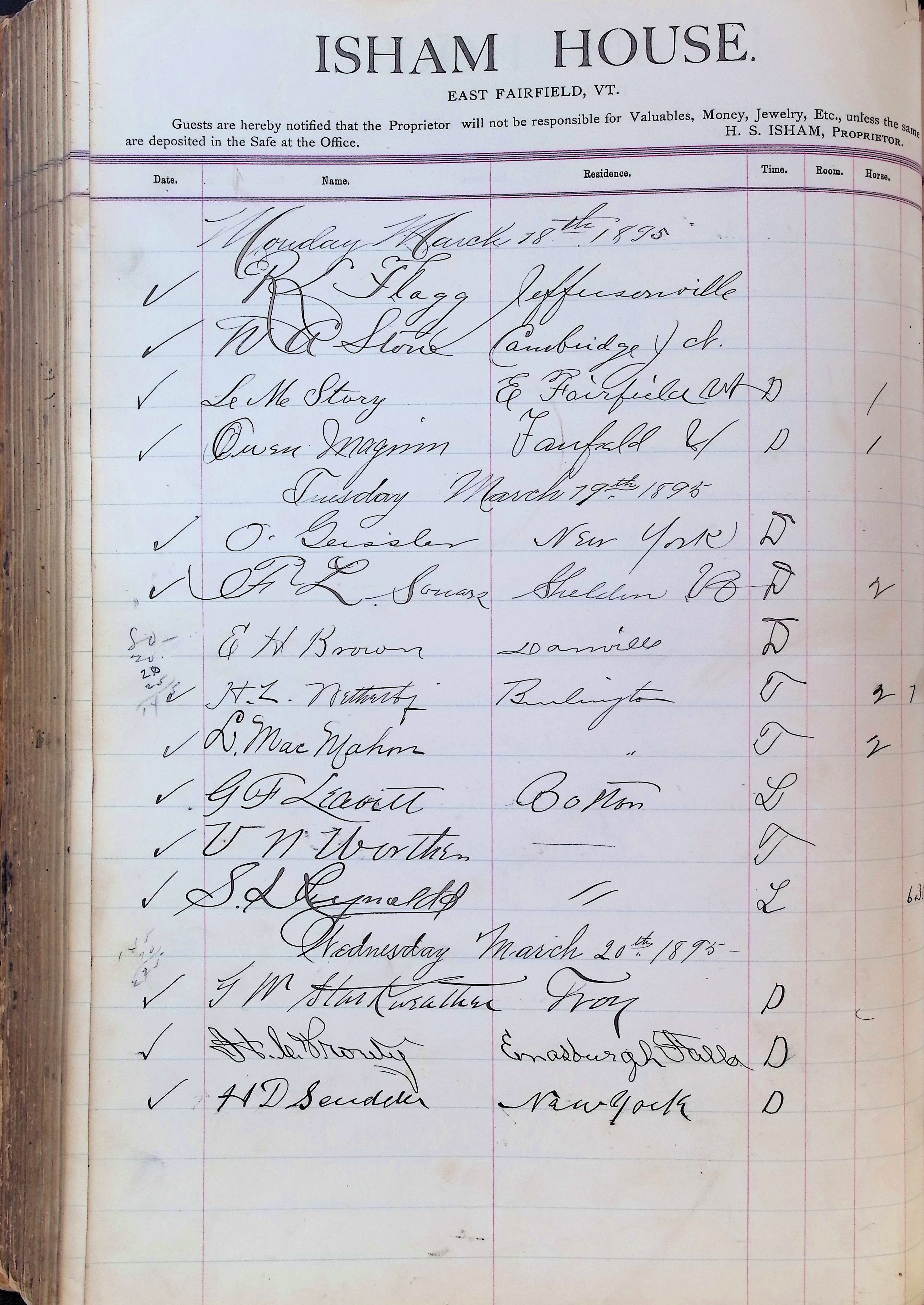 Isham Hotel register Vol. 3, Page 286