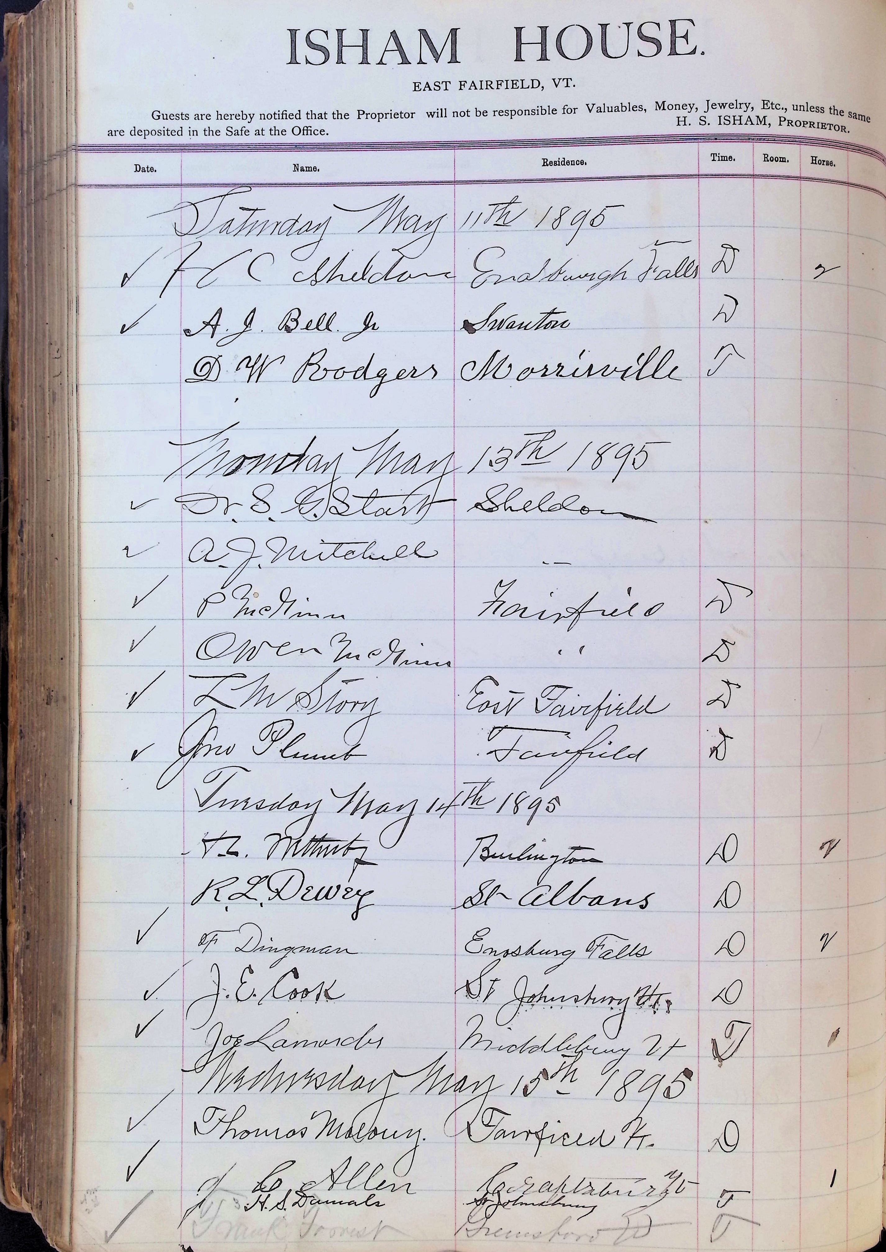 Isham Hotel register Vol. 3, Page 300